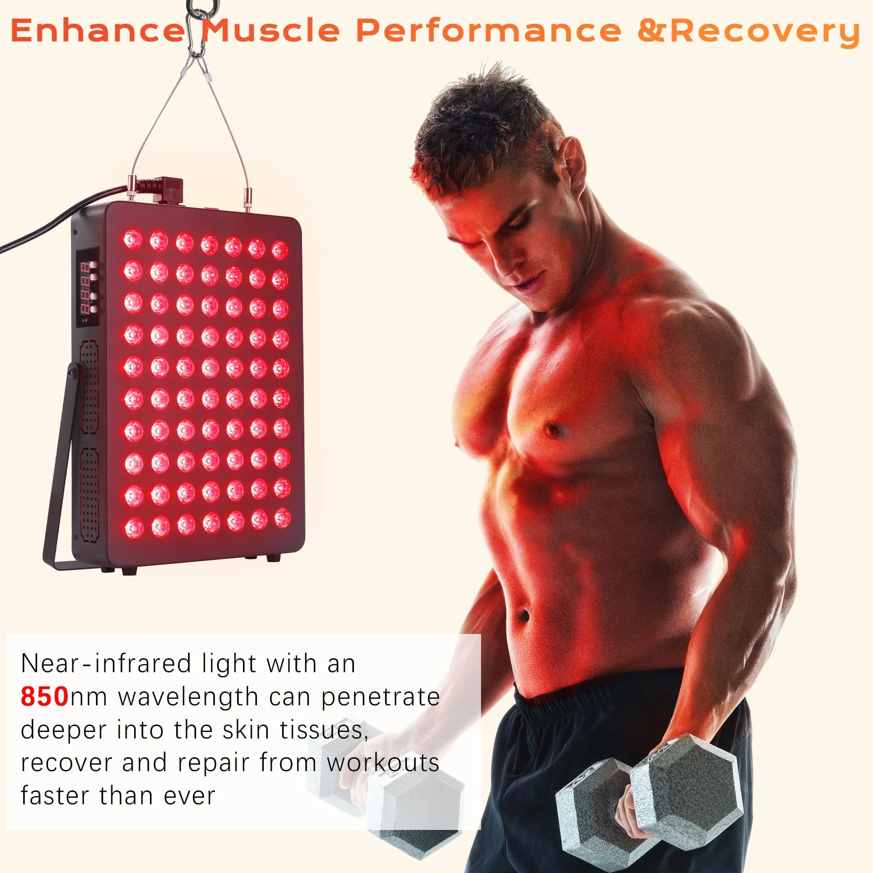 Red Light Therapy, Lampada Infrarossa 660nm & 850nm, Luce Rossa 120W Doppio Chip 70 LED, con Timer e Supporto Regolabile, Luce Rossa Terapia per Migliorare la Pelle, Alleviare il Dolore