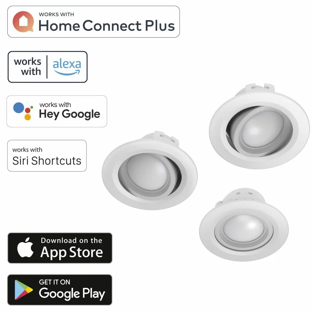 Hama - Set 3 faretti LED da incasso WiFi, 5 W (equivalenti a 35 W), inclinazione regolabile, compatibili controllo vocale/App, bianco