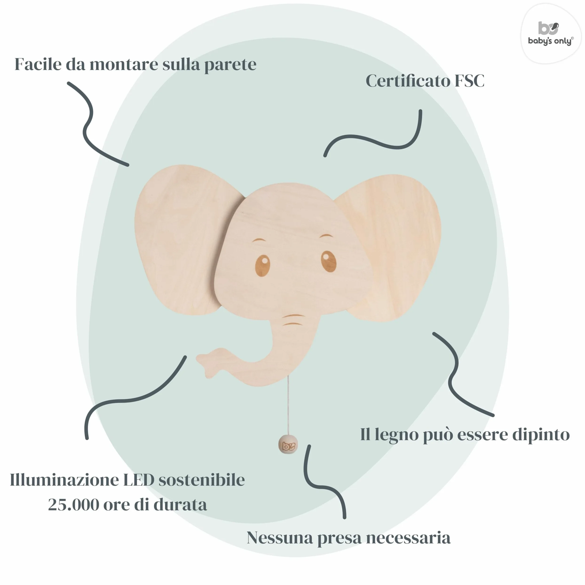 Baby's Only - Lampada da parete elefante Wonder - Brown - 23x35 cm