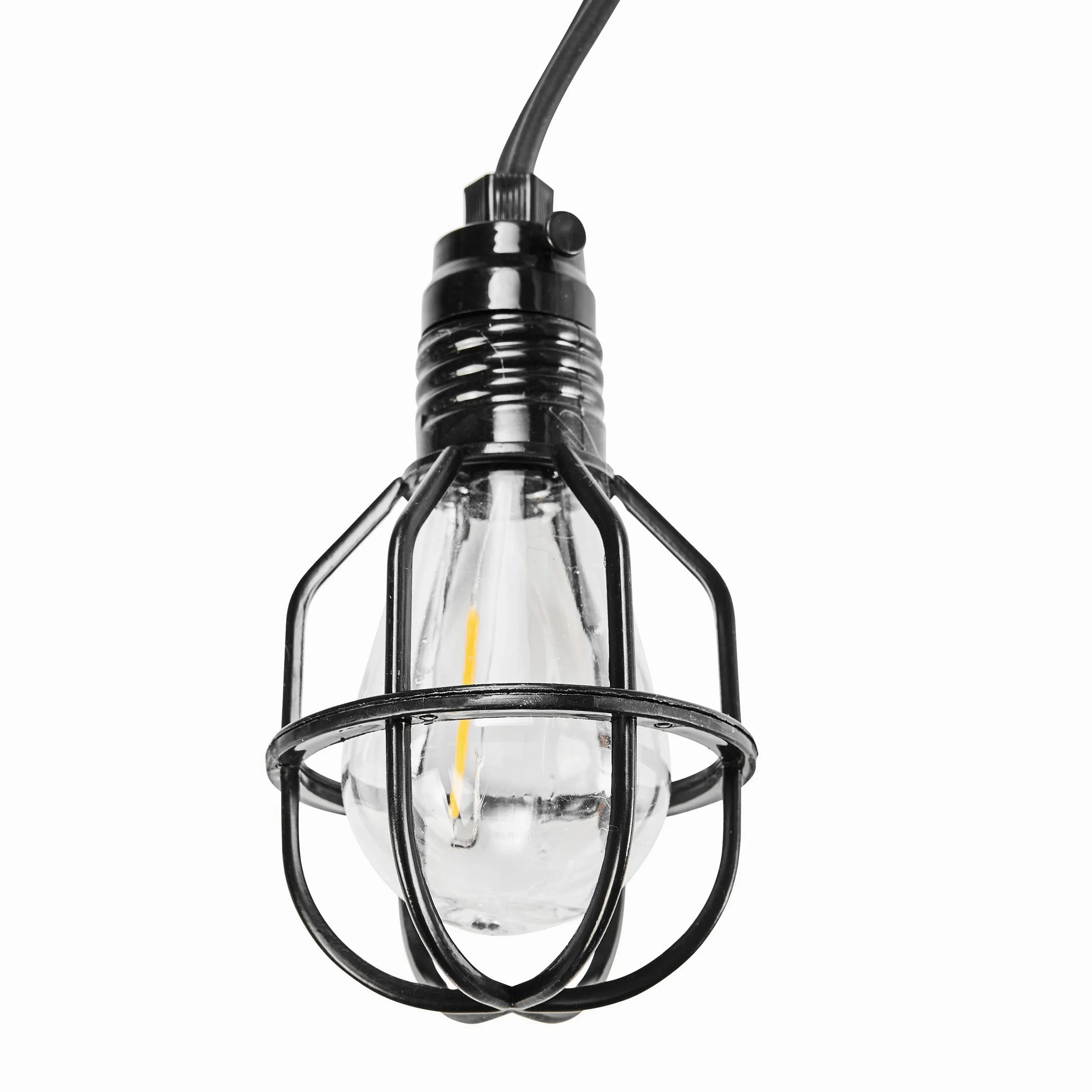 AMARE Catena luminosa industriale per interni ed esterni, 10 lampadari con alloggiamento della lampada nera, cavo da 3 m, IP44 e timer