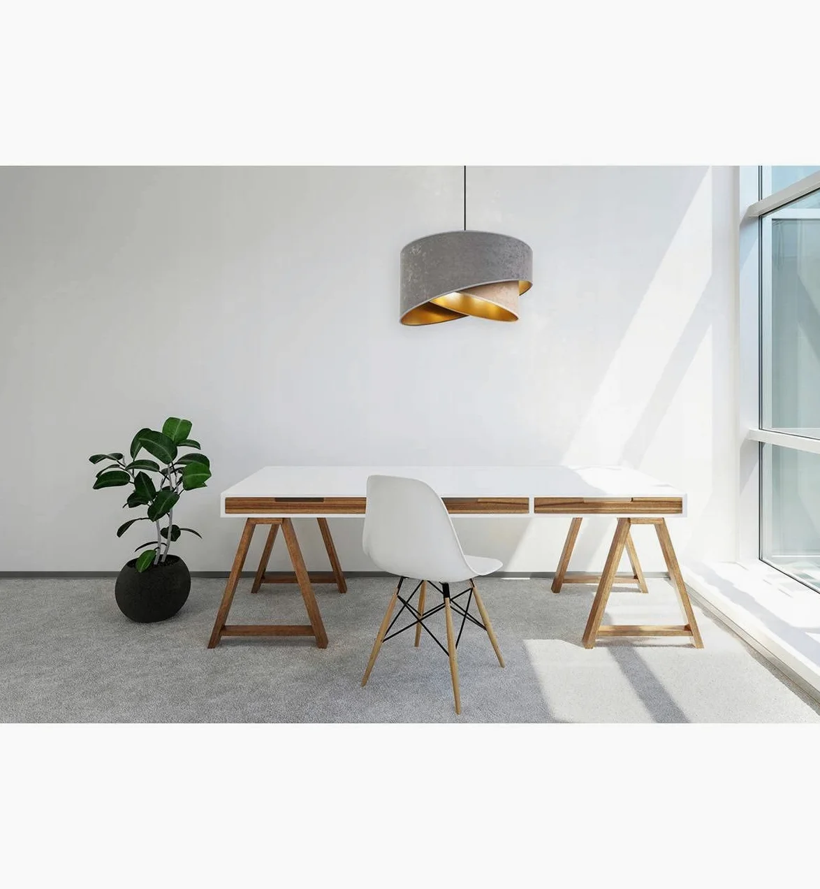 Light-Home Milano Lampadario a Sospensione - Lampadario Industriale per Soggiorno Camera da Letto e Cucina - Lampade a Sospensione in Metallo e con Paralume di Velluto - E27 - Beige e Grigio