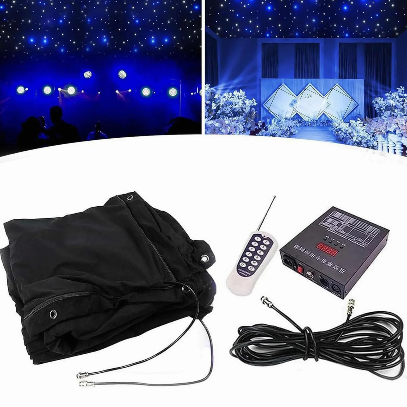 Tenda A LED A Stella (Bianca E Blu), Tenda A LED A Stella da Palcoscenico (con Controller), Fondale A Luce Stellare (Tenda A LED A Stella di Sfondo) per I Club della Festa di Nozze.,2X3M