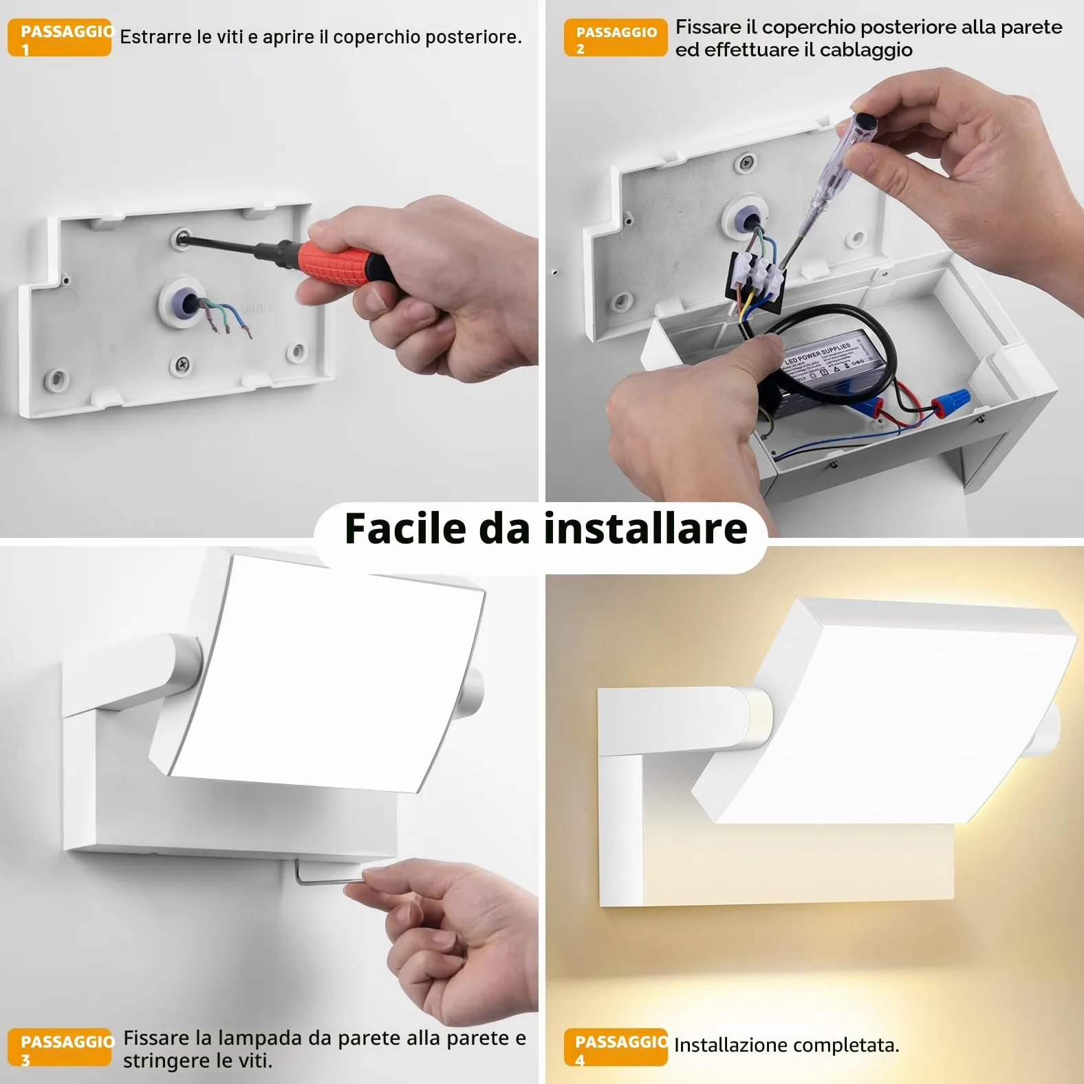 40W Applique da Esterno/Interno 4000LM Bianco Lampada da Parete Esterno Angolo regolabile Faretto per Terrazza Ingresso Giardini,Applique Esterno 3000K Bianco Caldo,108LEDS,IP65 Impermeabile