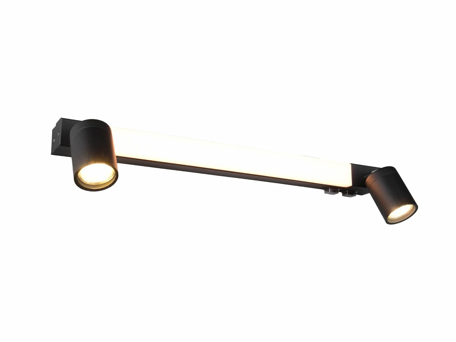 Lampada da specchio da bagno con 2 faretti e interruttore, colore nero, larghezza 60 cm