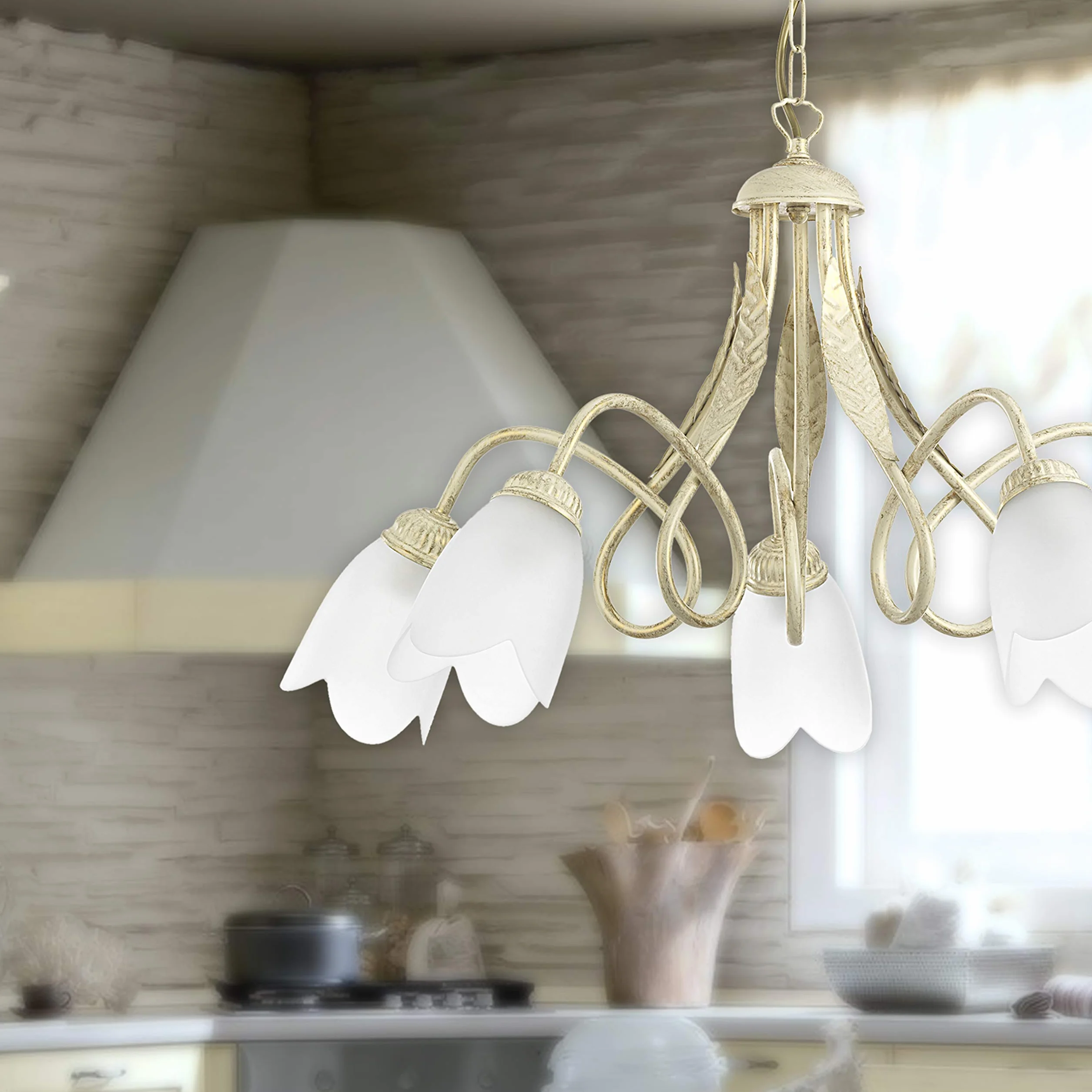 ONLI Lampadario 5 luci Doppio Giro Color Avorio
