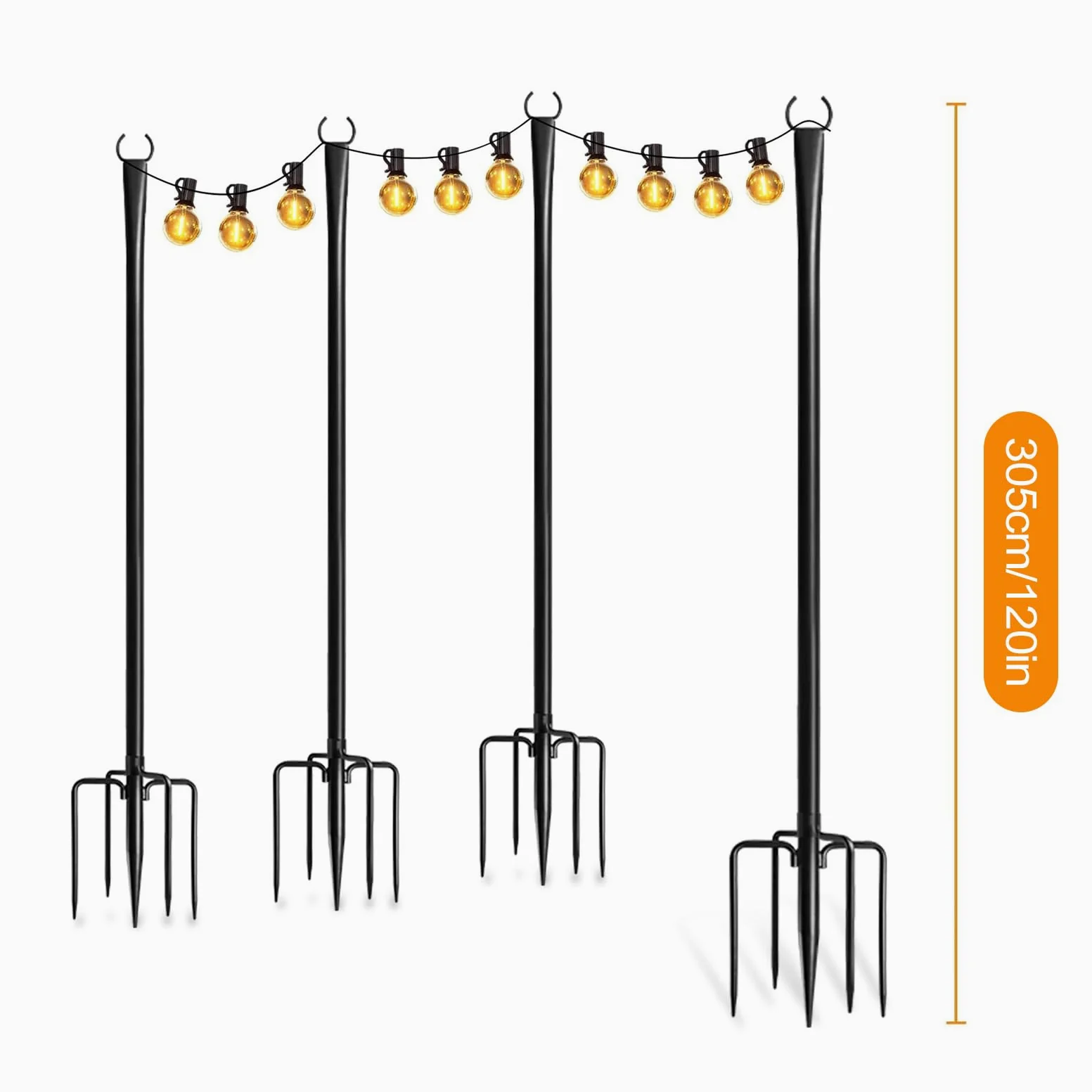 Pali per Luci a Festone Esterni | Astuccio Di Supporto Per Luci - Pali Esterni Resistente alle Intemperie per Prato Balcone Recinzione Terrazzo Cortile