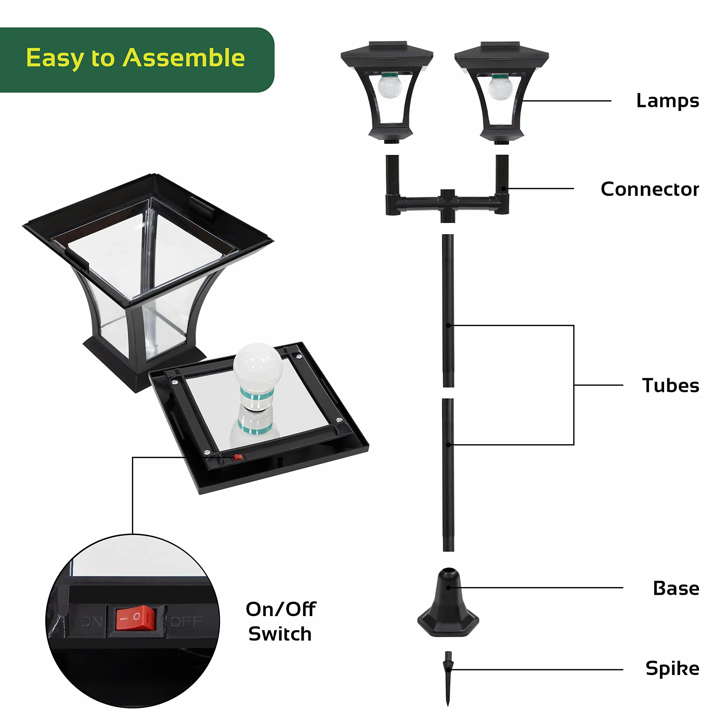 GardenKraft 19510 - Lampada da Giardino a energia Solare, 1,7 m di Altezza, Illuminazione Decorativa per Esterni, 12 luci LED Bianche Luminose, Resistente alle intemperie