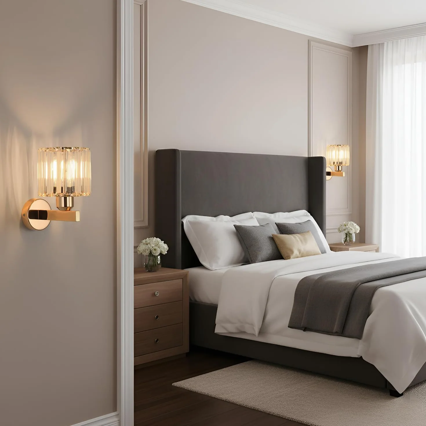 ANWIO Applique da Parete Oro In Cristallo, Applique Moderna Con Base E27, Plafoniere da Parete in CristalloInterno, Lampada da Muro per Camera da Letto, Cucina, 2 Unità (Lampadine Escluse)