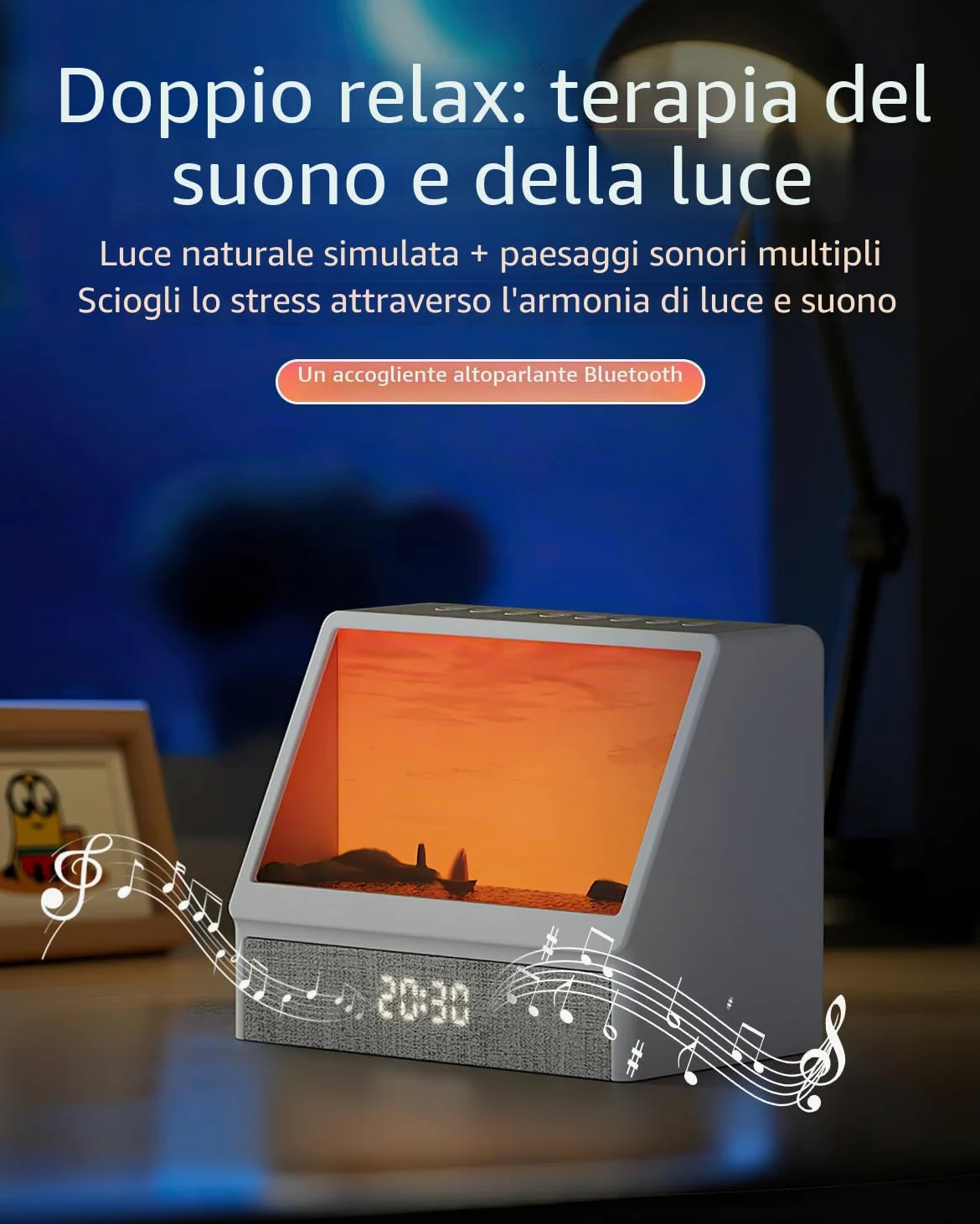 Sveglia Luce con Simulazione ,Multiple Suoni Naturali,Lampada da Notte Regolabile ,2025 Upgrade Wake-up Light,Bluetooth Speaker Lamp ,Dimmable Clock for Adults Kids [Classe di efficienza energetica G]