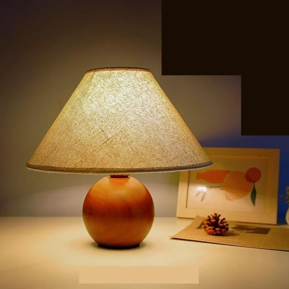 Lampada da comodino Lampada da comodino in legno for camera letto, decorazione retrò in tessuto for, luce notturna, interruttore a pulsante Lampade per la camera da letto