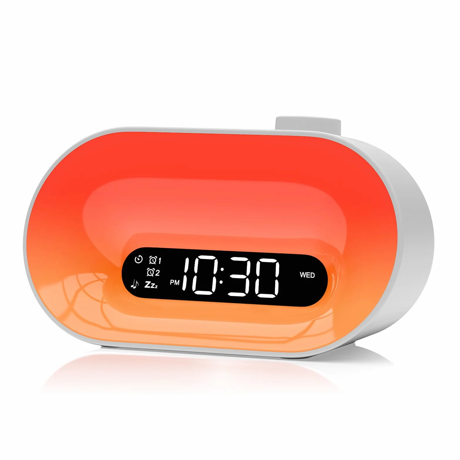 Macchina sonora bianca con 30 suoni del sonno, 14 luci notturne, dimmer 0-100%, doppio allarme, timer, lampada da comodino dimmerabile sveglia per bambini, adulti dormienti pesanti, camere da letto