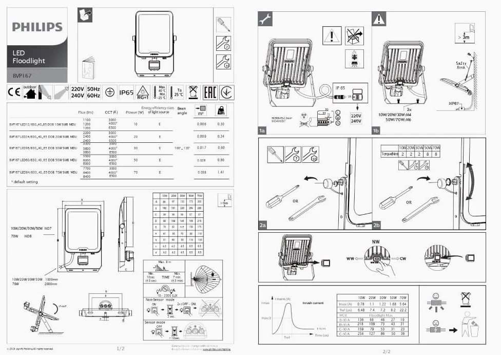 Philips PROIETTORE BVP167 LED60/830/840/865DOB 50W SWB SENSORE 6000LM 73618499