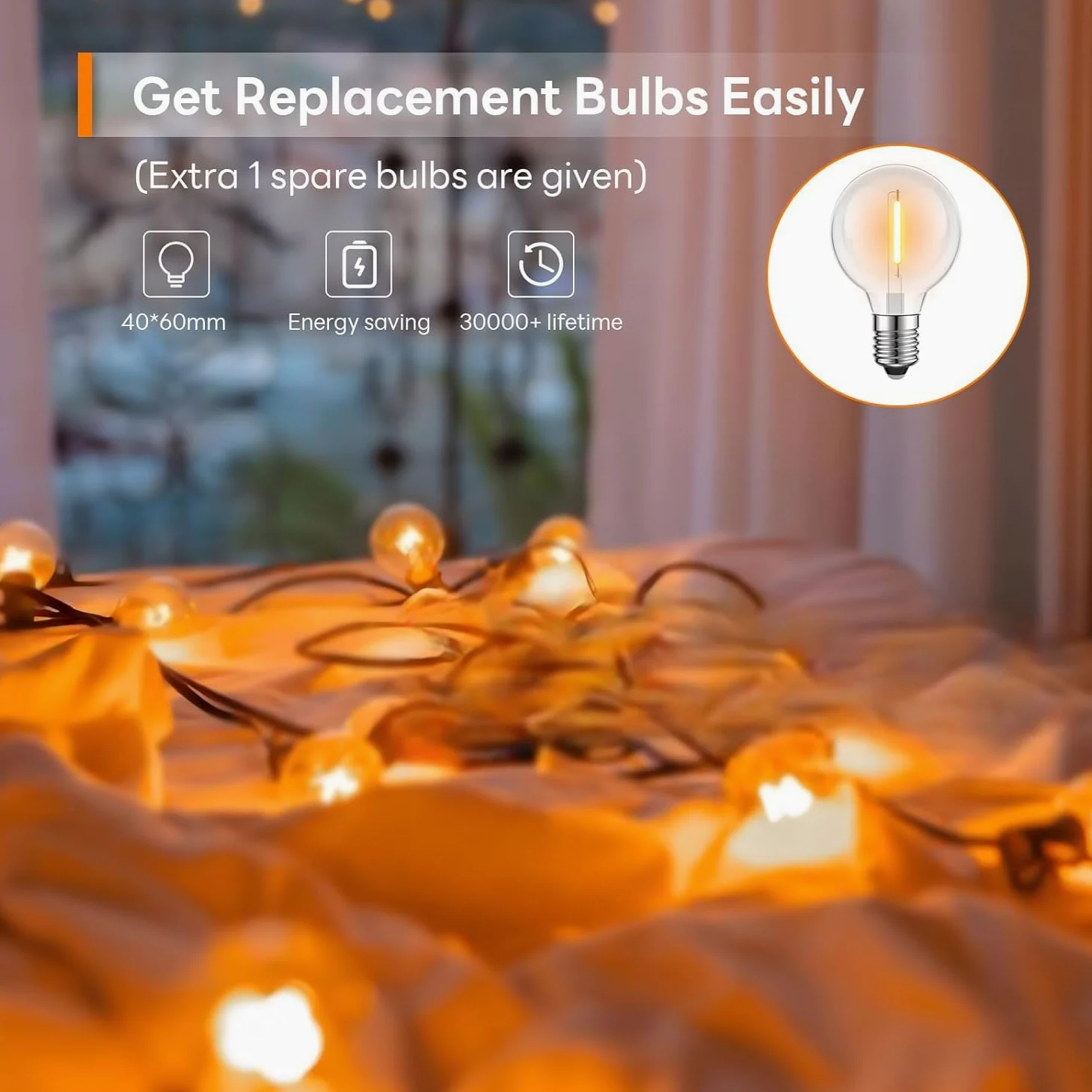Catene Luminosa Esterno 18M/60FT, 30+1 LED G40 Lampadine,Risparmio Energetico Luci a Festone per Esterni, IP45 Luci da Giardino Impermeabili per Cortile Matrimoni, Feste