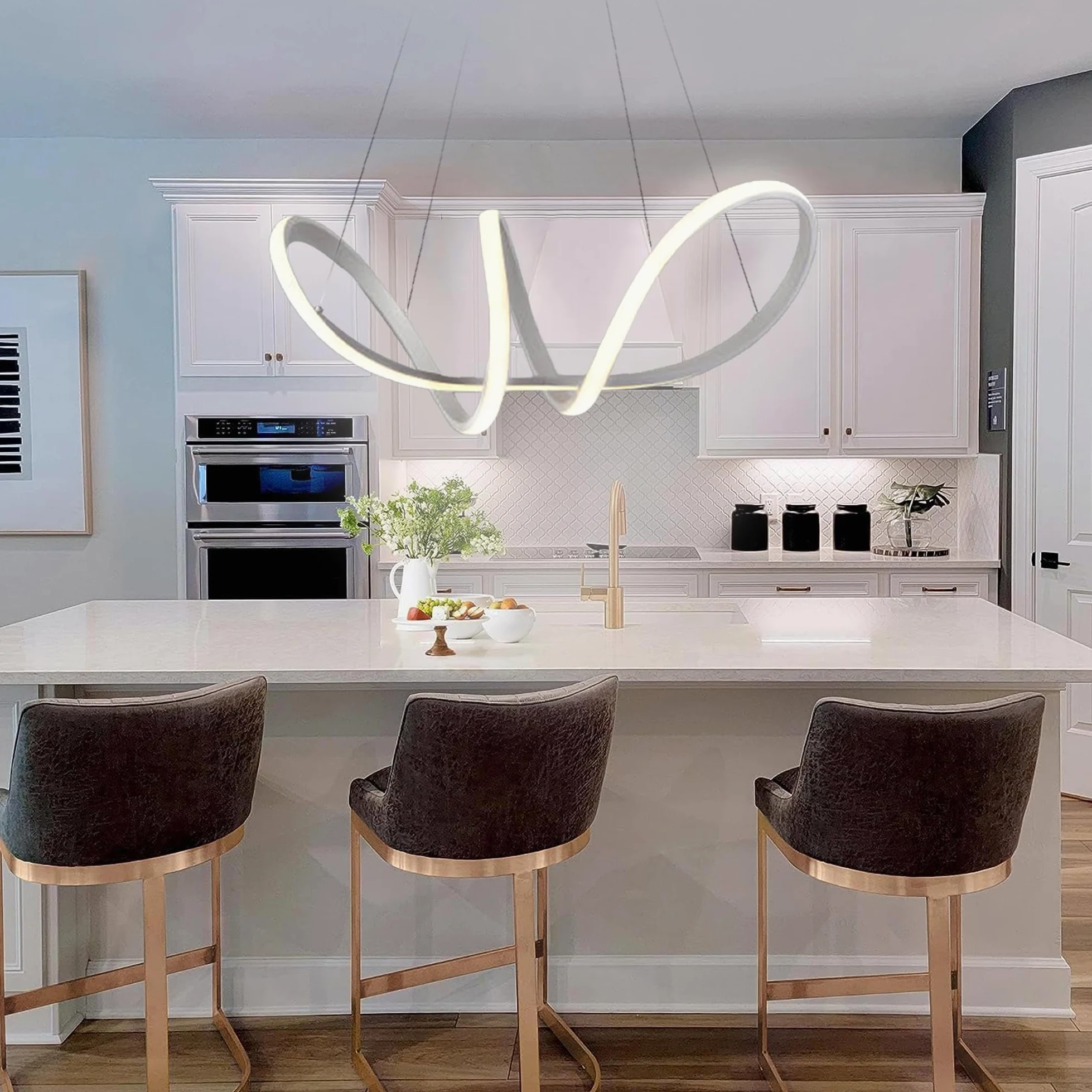 Arcadia Lampadario Led a Sospensione Soffitto Design Moderno Luce Calda Fredda Dimmerabile Plafoniera Con Telecomando e App Cellulare Lampada Soggiorno Salotto Cucina Camera Da Letto 3400LM 56W 60Cm
