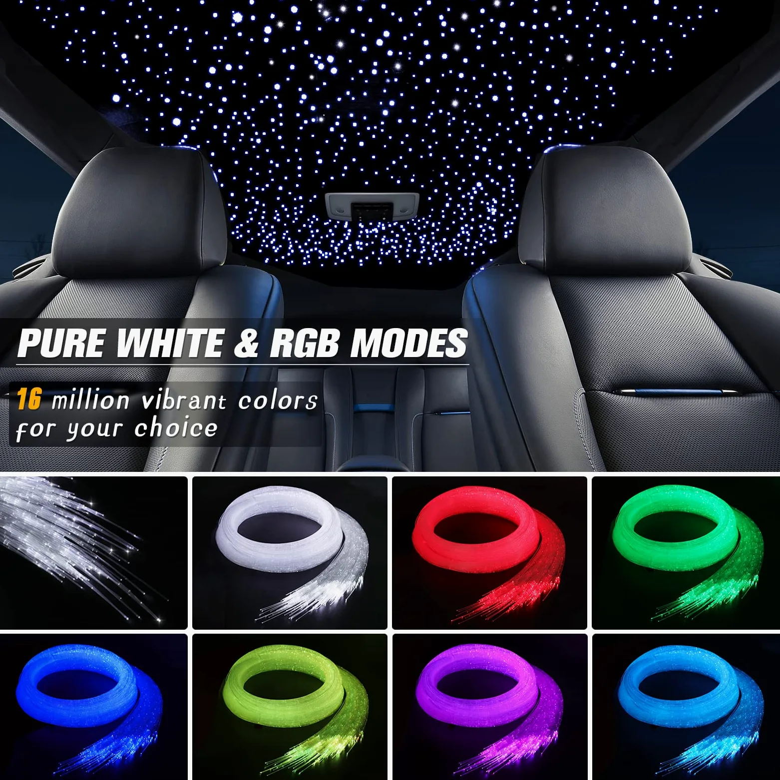 16W RGBW LED Fibra Ottica, 260pcs*0.75mm*2m Cielo Stellato LED Con APP Bluetooth/Remote/Controllo Musica Kit di Plafoniere Star, Fibra Ottica Cielo Stellato per Auto/Casa/Teatro