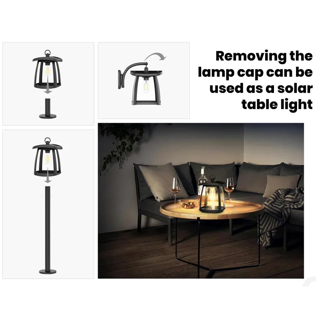 Torcia solare a LED in alluminio da 350 lm, impermeabile IP65, controllo touch, 4 modalità di illuminazione, lampada solare per esterni per cortili e campeggio. Regolabile per appendere alla lampada