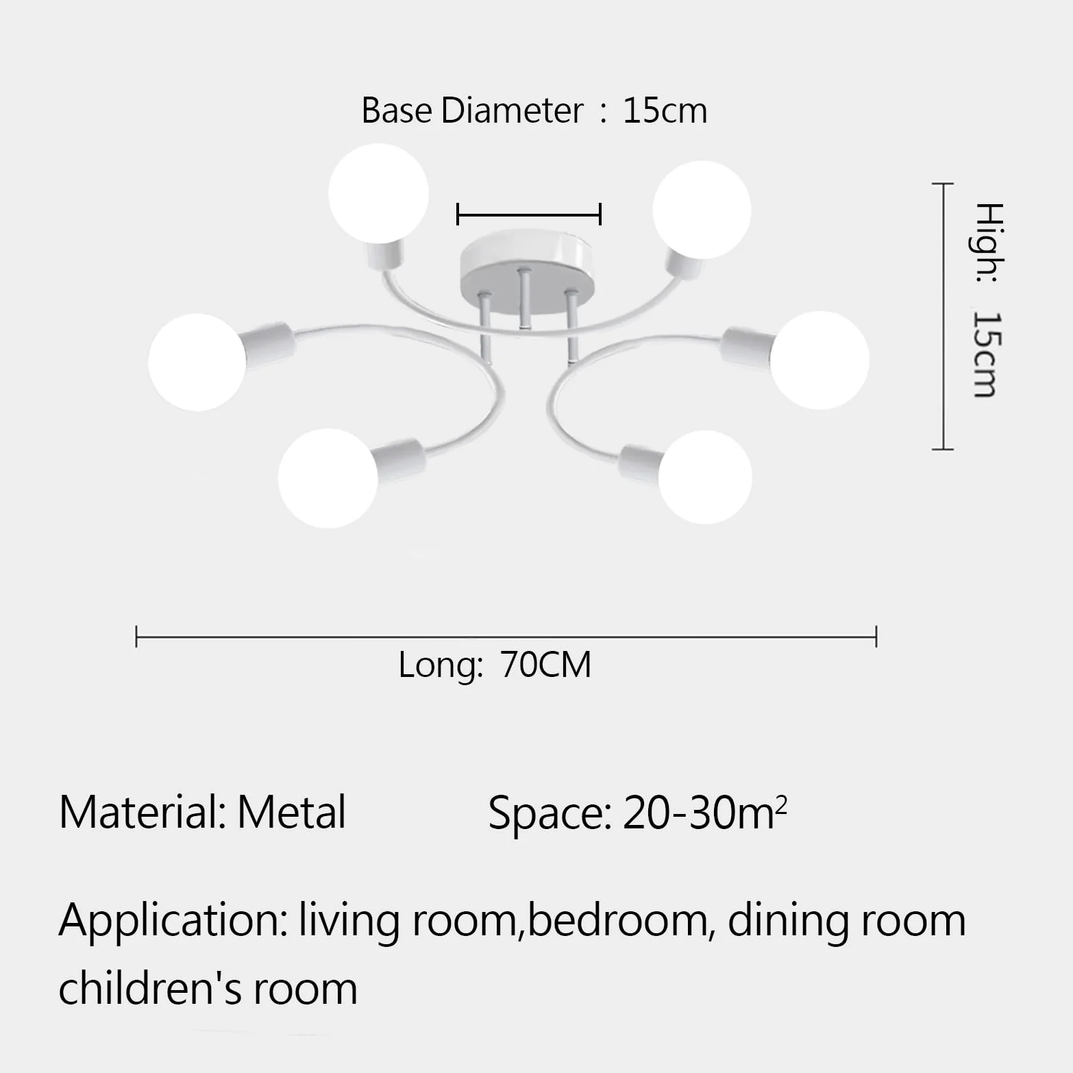 Lampadario Soggiorno Industriale,6 Luci Plafoniera Soffitto Vintage E27,Lampada da Soffitto Bianco, Plafoniera Sputnik per Camera da Letto, Soggiorno, Cucina.Diametro 70CM(Senza Lampadina)