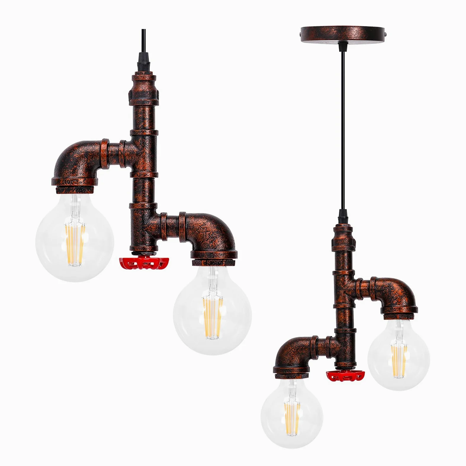 KAWELL Industriale Vintage Luce Pendente Retro Lampada a Sospensione a Tubo D'acqua Creativo Plafoniera Lampadario Art Deco Ferro E27 60W Max Cafe Bar Ristorante Cucina
