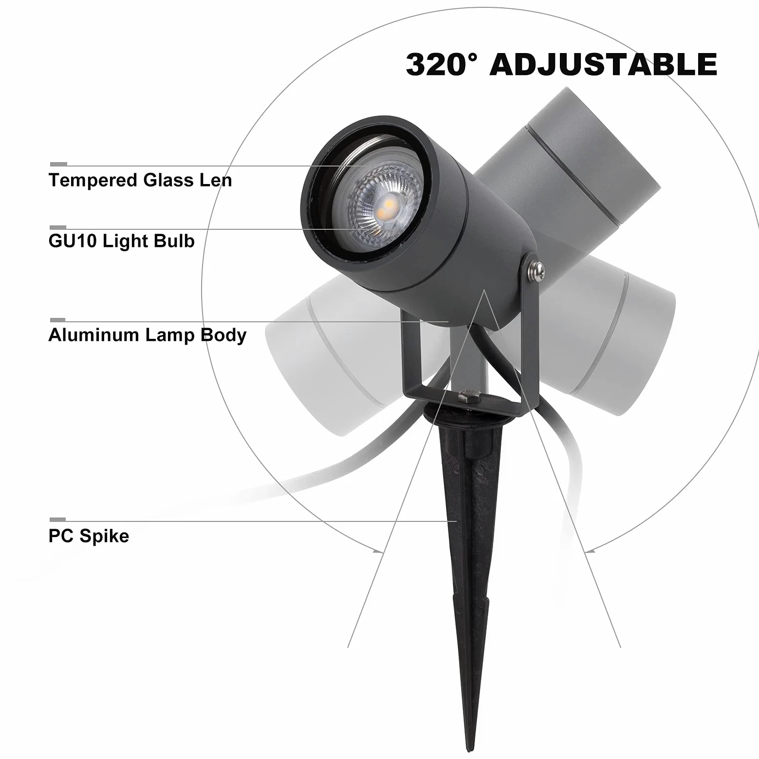 DAWALIGHT 4 Pezzi Faretto da Giardino con Picchetto GU10 LED 5W 3000K Bianco caldo IP65 Impermeabile Luci a Picchetto da Giardino per Terrazza Prato Vialetto, Alluminio, Grigio scuro