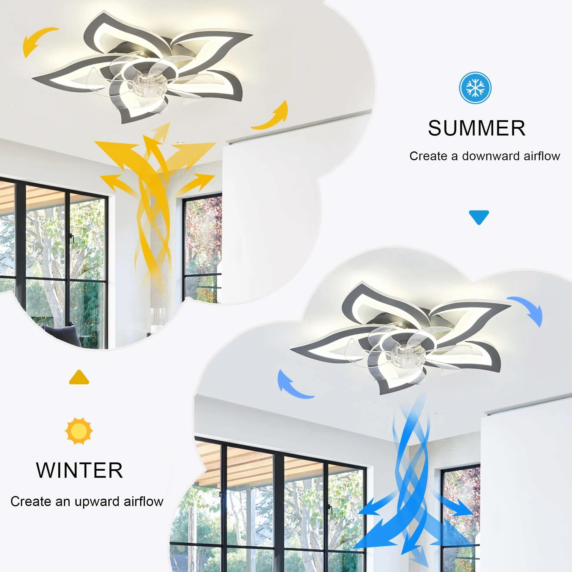 Lampadario Con Ventilatore Da Soffitto Design Silenzioso Moderno Dimmerabile DC Reversibile 6 Velocità Ventilatore Da Soffitto Con Luce E Telecomando Telecomando Per Camera Da Letto Salotto-White