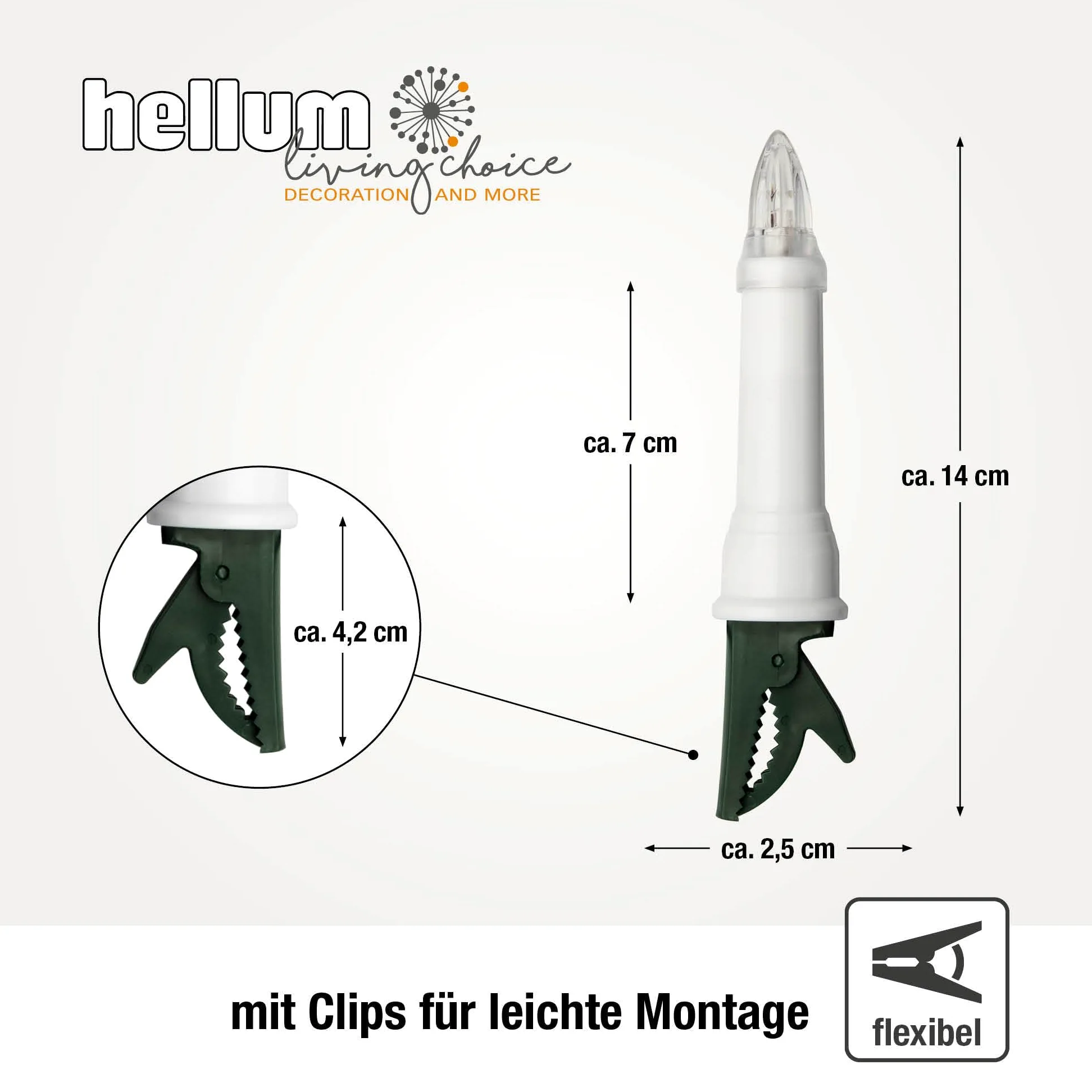 Hellum Catena luminosa per albero di Natale esterno con spina e clip, 45 candele LED per albero di Natale, 19,8 m, cavo alimentazione 5 m, codolo bianco, cavo nero, < 59 lm, 640410