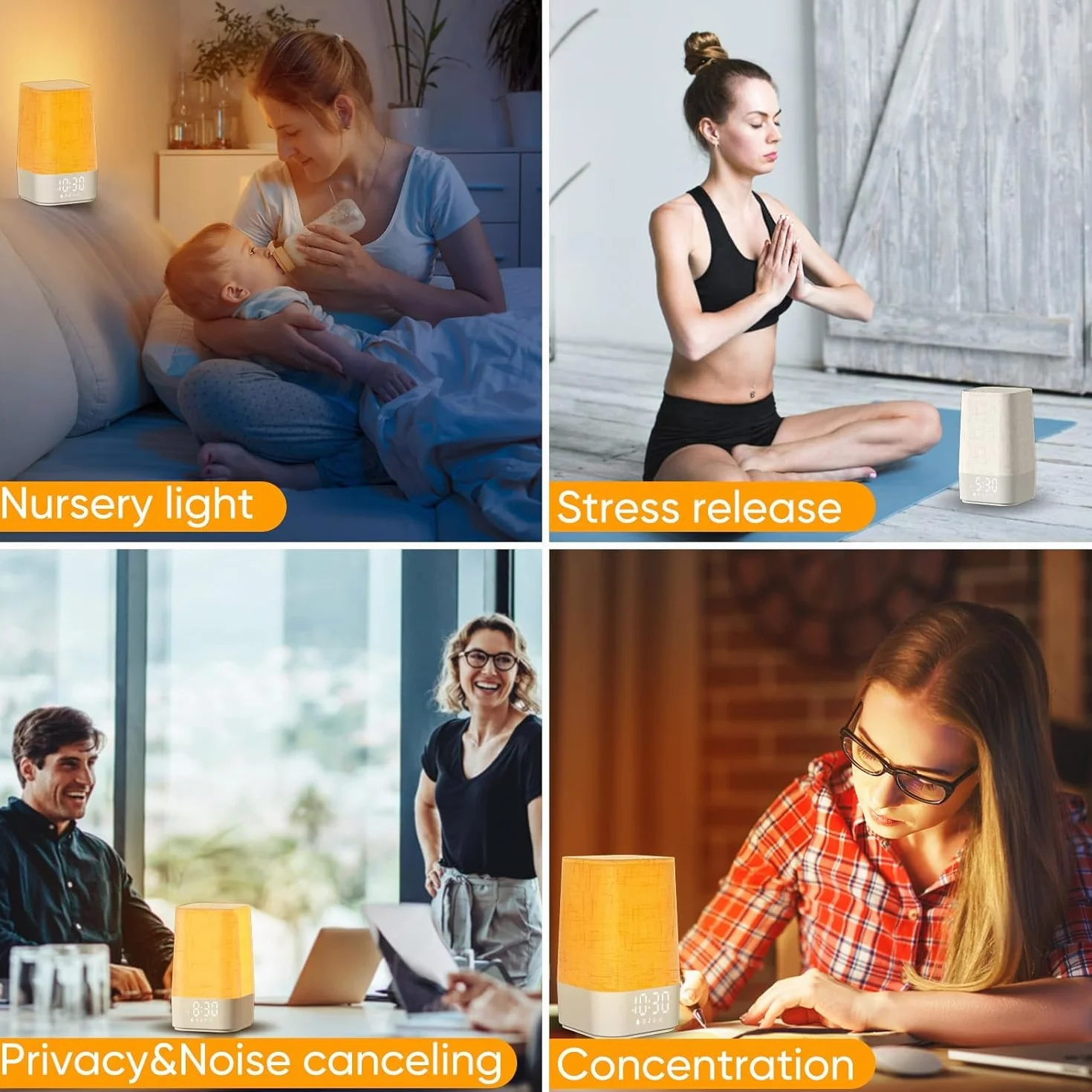 Sveglia con 30 suoni naturali, luce alba, lampada da comodino, dimmabile, ricaricabile, timer, regalo per mamma e papà