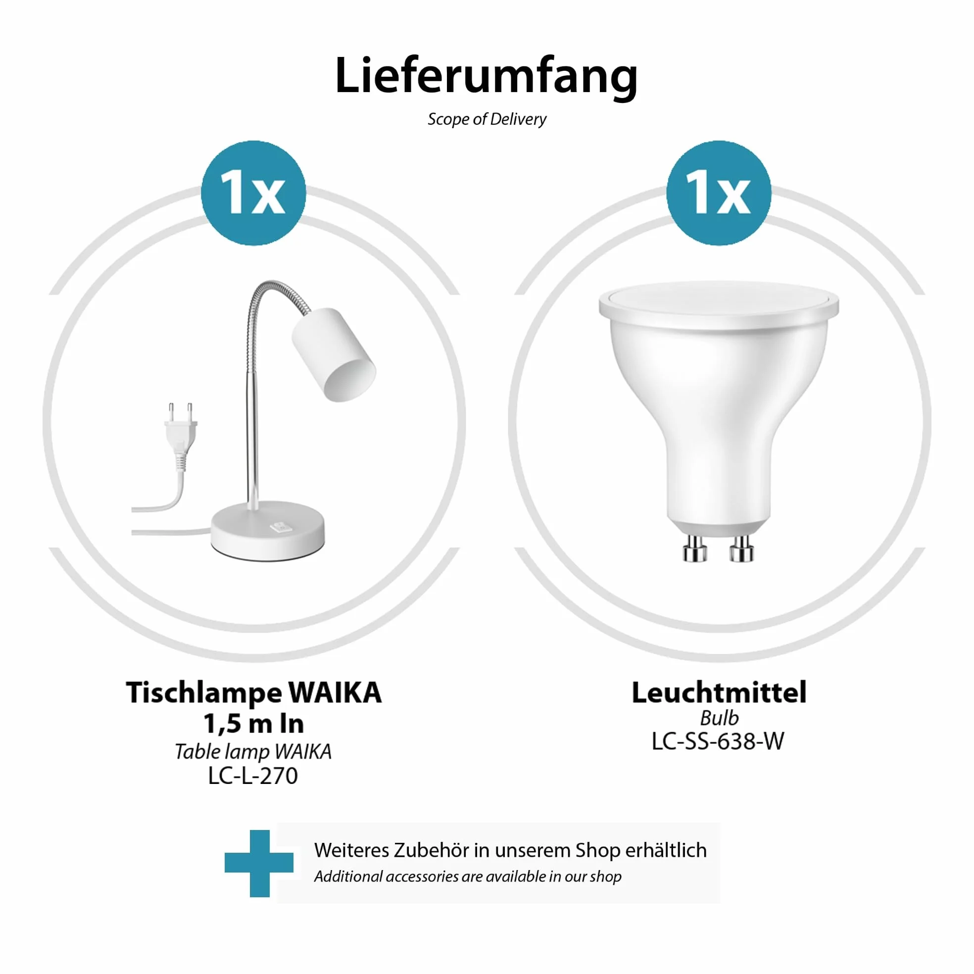 ledscom.de 2x lampada da tavolo WAIKA interruttore a collo d'oca bianco opaco Lampada LED bianca a 3 livelli di dimmerazione 609lm