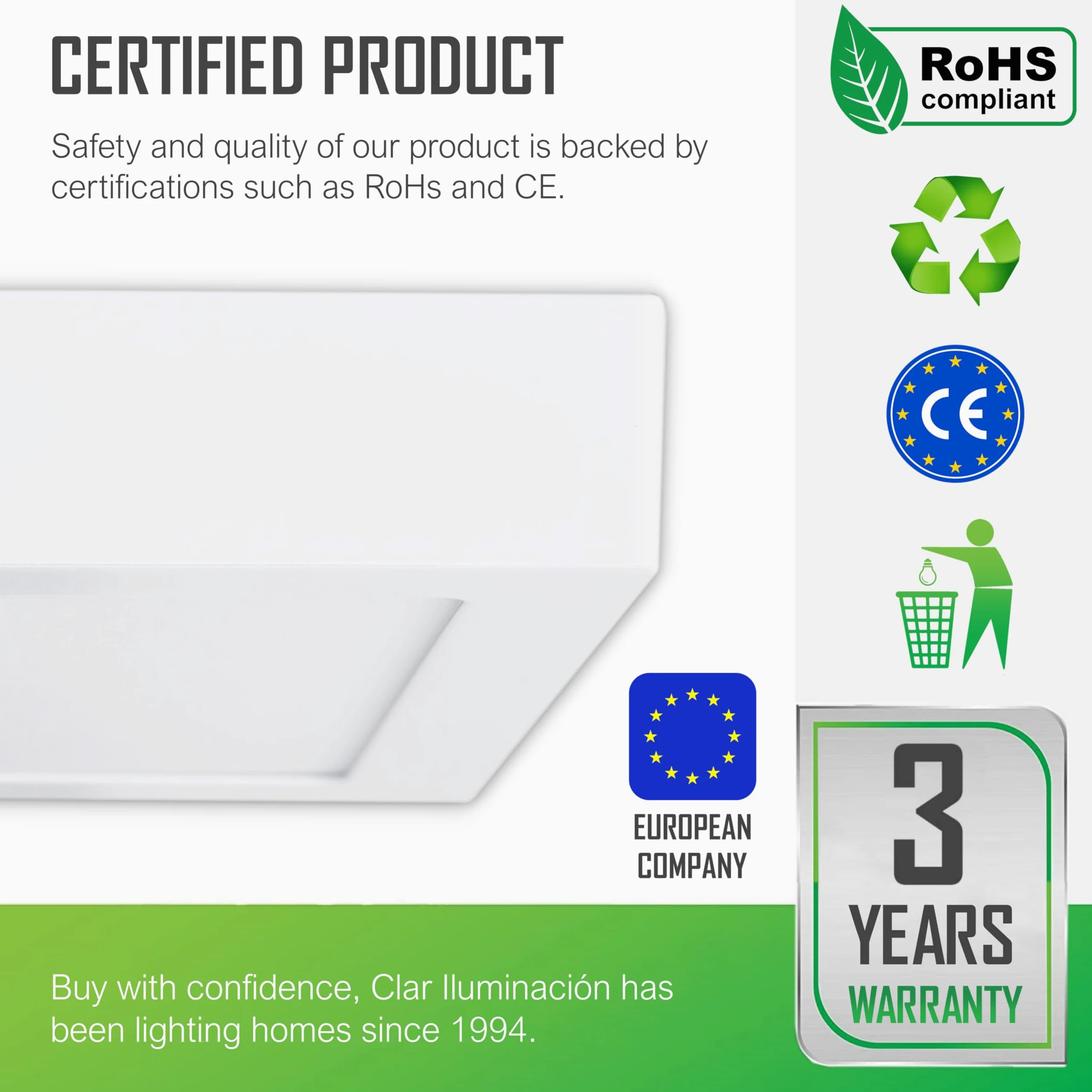 CLAR - LED Plafoniera Quadrata Soffitto, Lampada Bagno e Cucina, Per Esterno, 20W 4000ºK - Garanzia 3 anni (Pack 5)