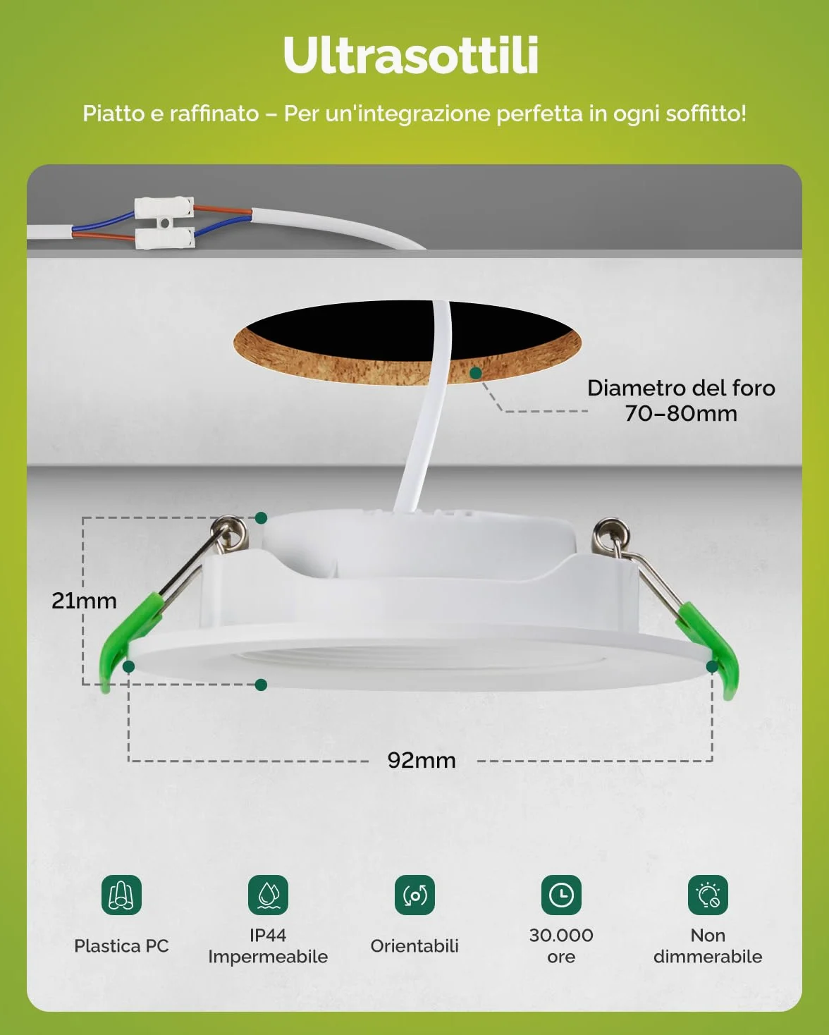 Fondiiz Faretti Led da Incasso per Cartongesso Luce Naturale 4000K, 5W 480LM Luci da Soffitto Interno Orientabili, IP44 Faretto led incasso Ultrasottili per Bagno, Diametro Foro Ø70-80mm, Set di 12