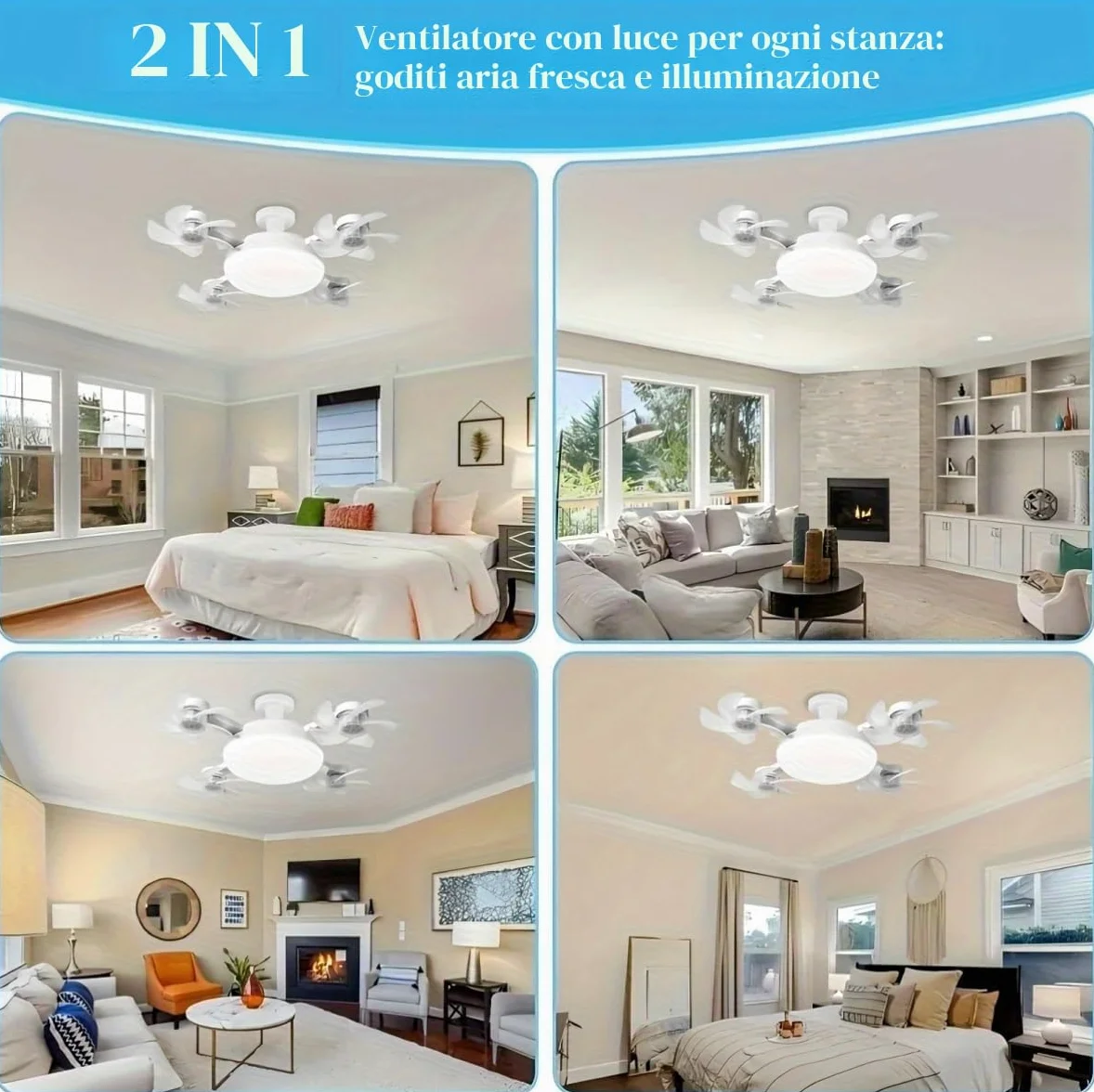Ventilatore de Soffitto con Luce, Dimmerabile Regolabile Ceiling Fan Lampadina con ventilatore Plafoniera con Ventilatore Silenzioso Telecomando per Camera da Letto Interno Camera da Letto Ufficio