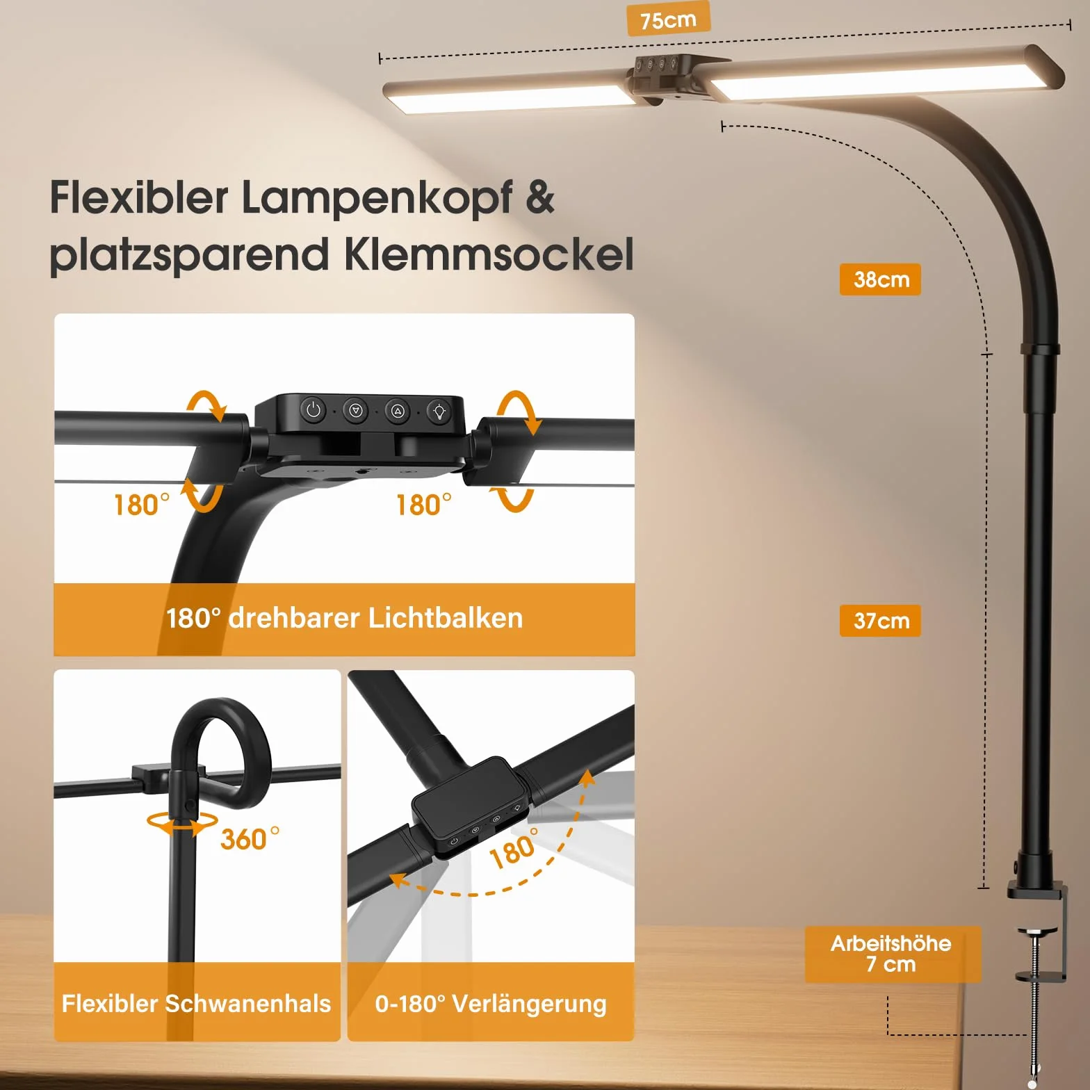 SIBRILLE Lampada Da Scrivania, Lampada Da Architetto Ruotabile Per Ufficio, Luce Da Scrivania Per Computer Luminosa E Dimmerabile, Lampada Da Scrivania Regolabile Con Collo D'oca (Nero)
