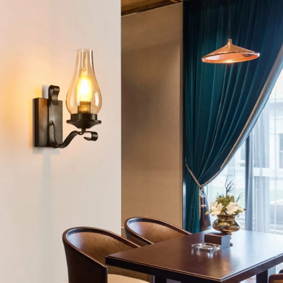 Lampada Da Parete Retrò Applique Parete Industriale Ferro E27 Paralume Vetro Lampada A Muro Semplice Ristorante Casa Bar Camera Letto Comodino Corridoio Illuminazione A Parete Decorativa Interni,F