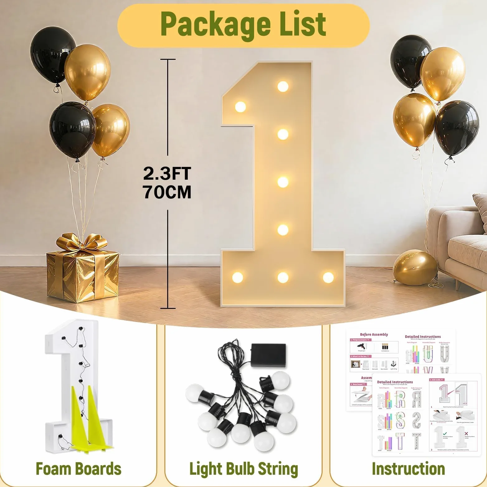 Marquee Numeri alti 70 cm grandi numeri luminosi 8, ragazza ragazzo grande donna uomo anniversario decorazione gigante luminoso cartello in schiuma per 2°, 20° 47° compleanno, feste, matrimoni, 8,70