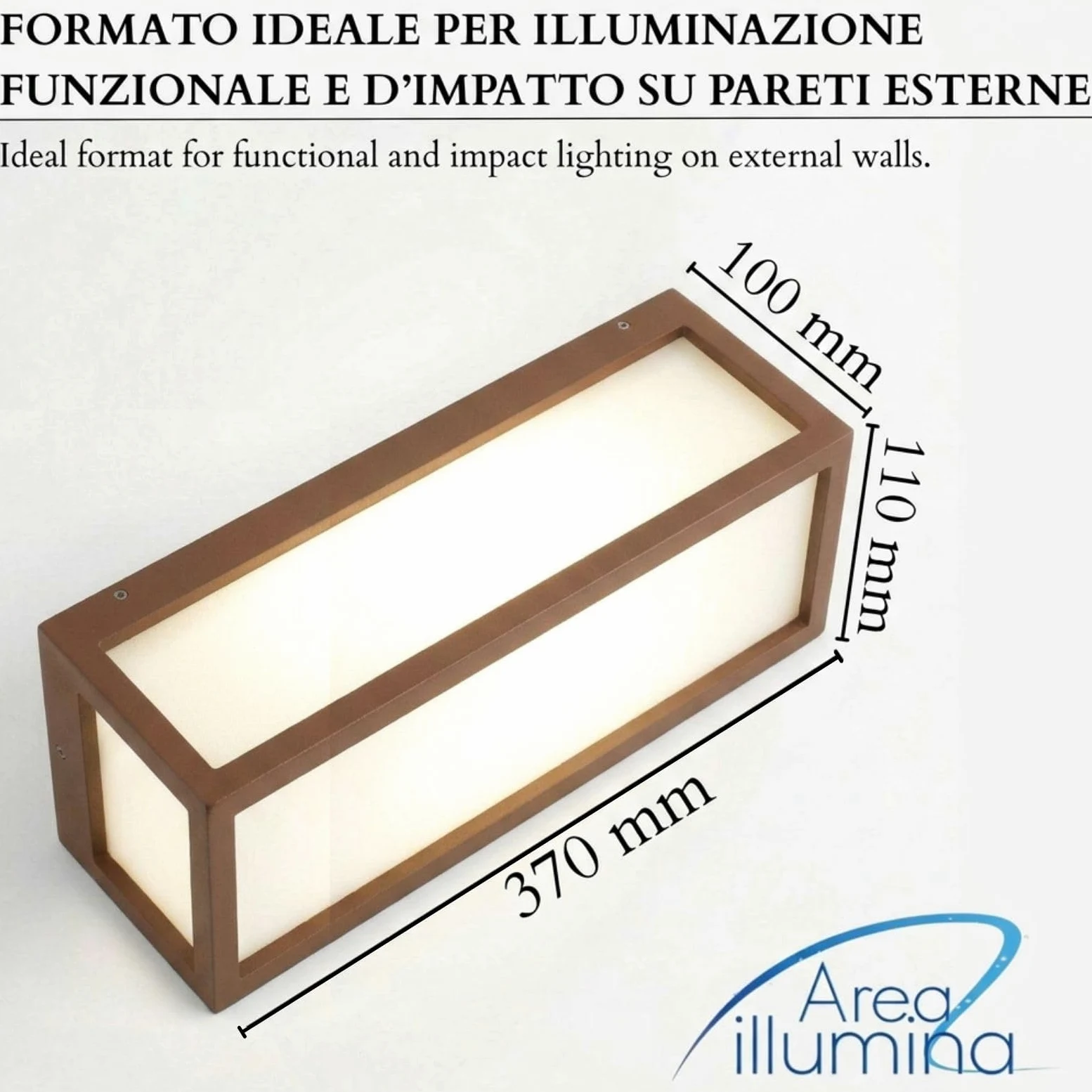 Applique da Parete in Alluminio per Esterno, IP54, E27 Max 20W, Stile Moderno, 370x110x100 mm, Bianco/Antracite/Corten (Corten)