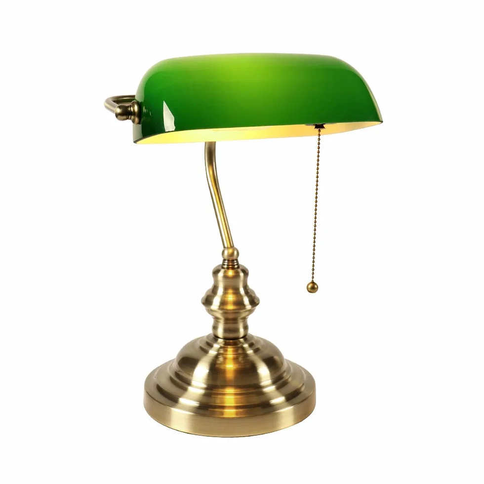 FIRIVER Lampada da scrivania verde da banco con paralume in vetro, design classico, attacco E27, stile retrò, adatta per camera da letto, studio, biblioteca e atelier