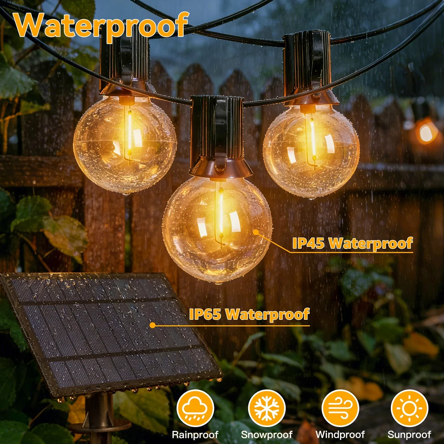 Luci solari da giardino da 30 m, impermeabili, con 40+2 lampadine infrangibili G40, 3 modalità dimmerabili, USB e luce solare per esterni, patio, cortile, gazebo, portico, festa di nozze
