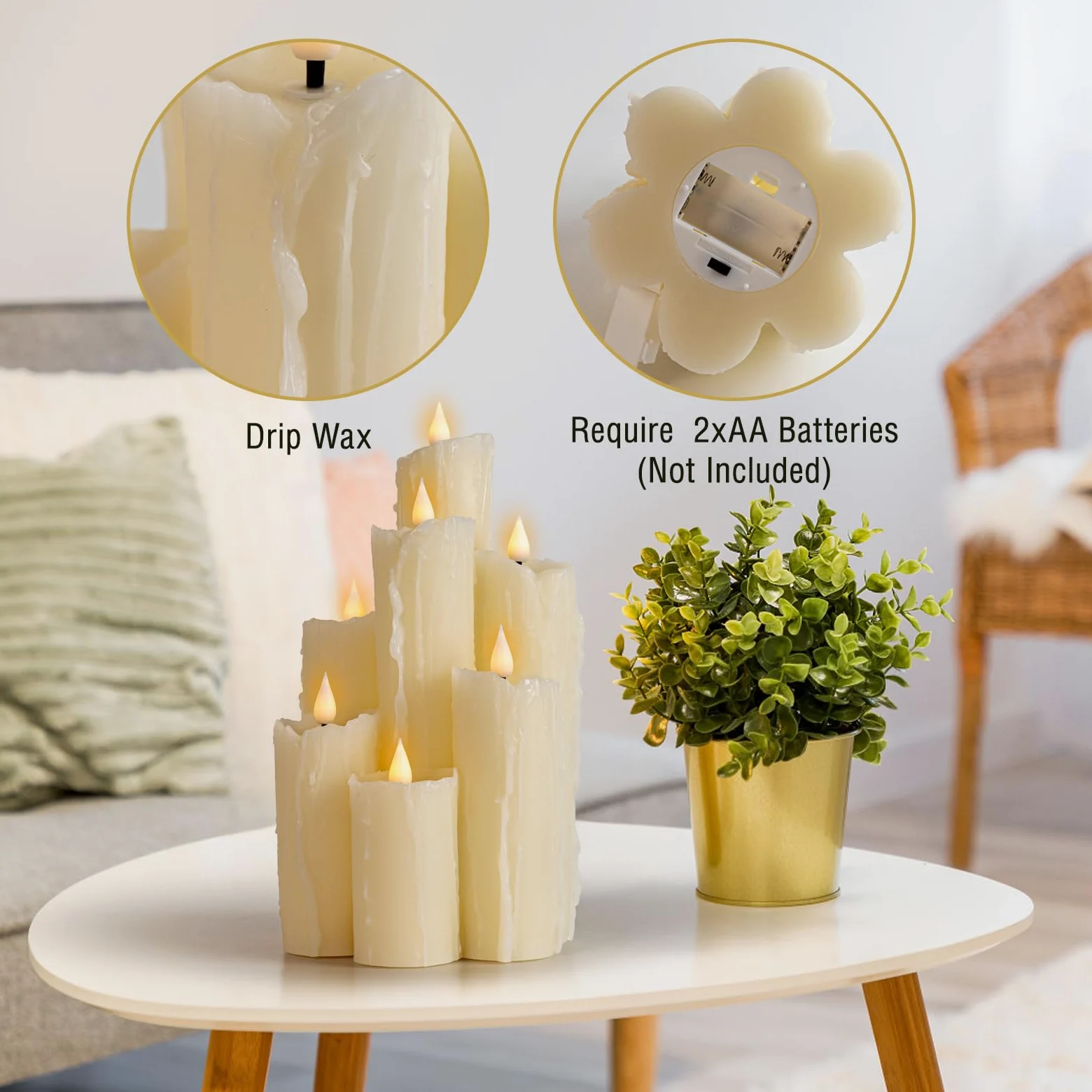 Candele a LED senza fiamma con funzione timer telecomando, candele a batteria, candele a LED avorio, design unico senza fiamma, vera cera