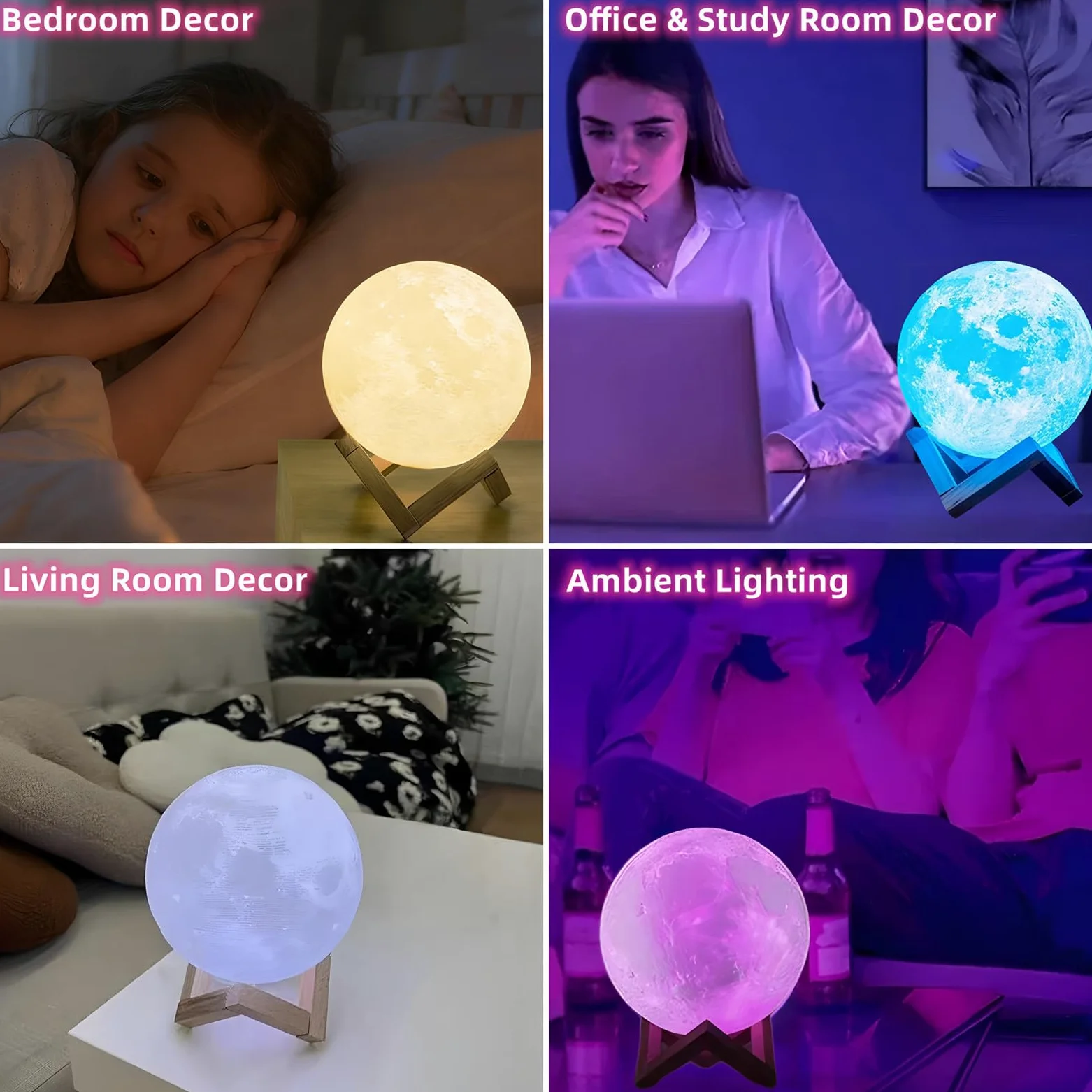 Lampada a forma di luna, 16 colori, luce notturna a LED con supporto, telecomando e controllo touch, lampada a forma di galassia per adolescenti, ragazze e ragazzi, ricaricabile tramite USB, luce
