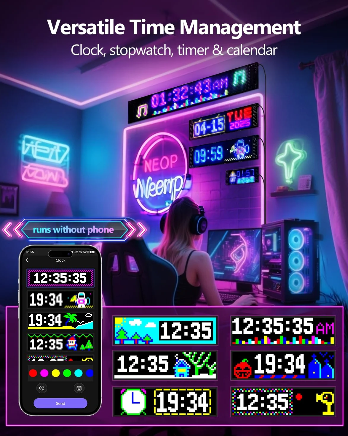 Insegna Luminoso LED Flessibile Programmabile | 59 X 12 cm | LED Display Personalizzabile USB 5V per Auto Camion | Controllo via App Bluetooth | per Negozio e Pubblicità