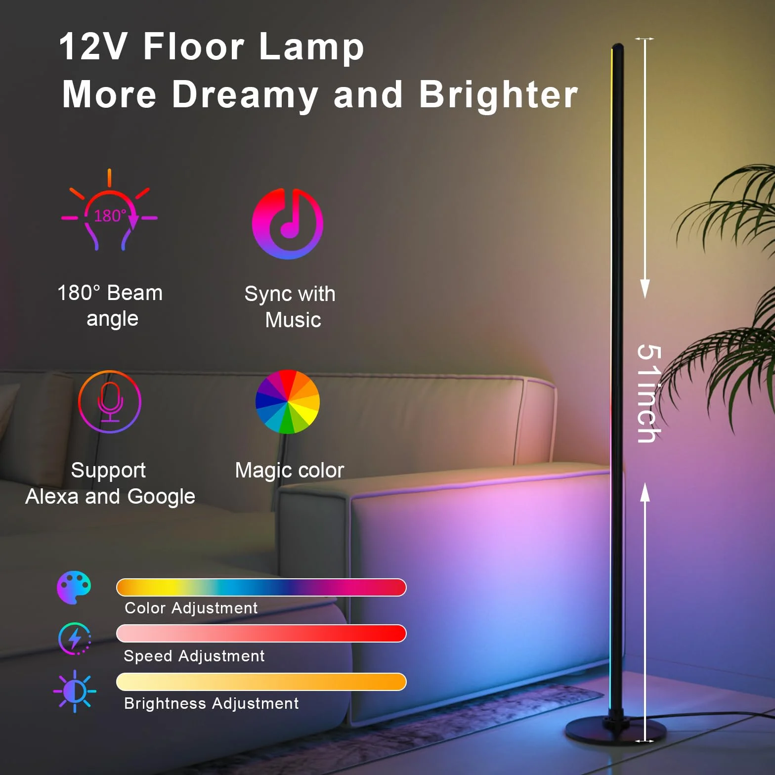 Lanmonlily Lampada da Terra LED, app compatibile con Alexa e Google Assistant, musica Sincronizzazione e Timer e DIY Modalità, 16 milioni di colori Lampada da terra elegante per camera