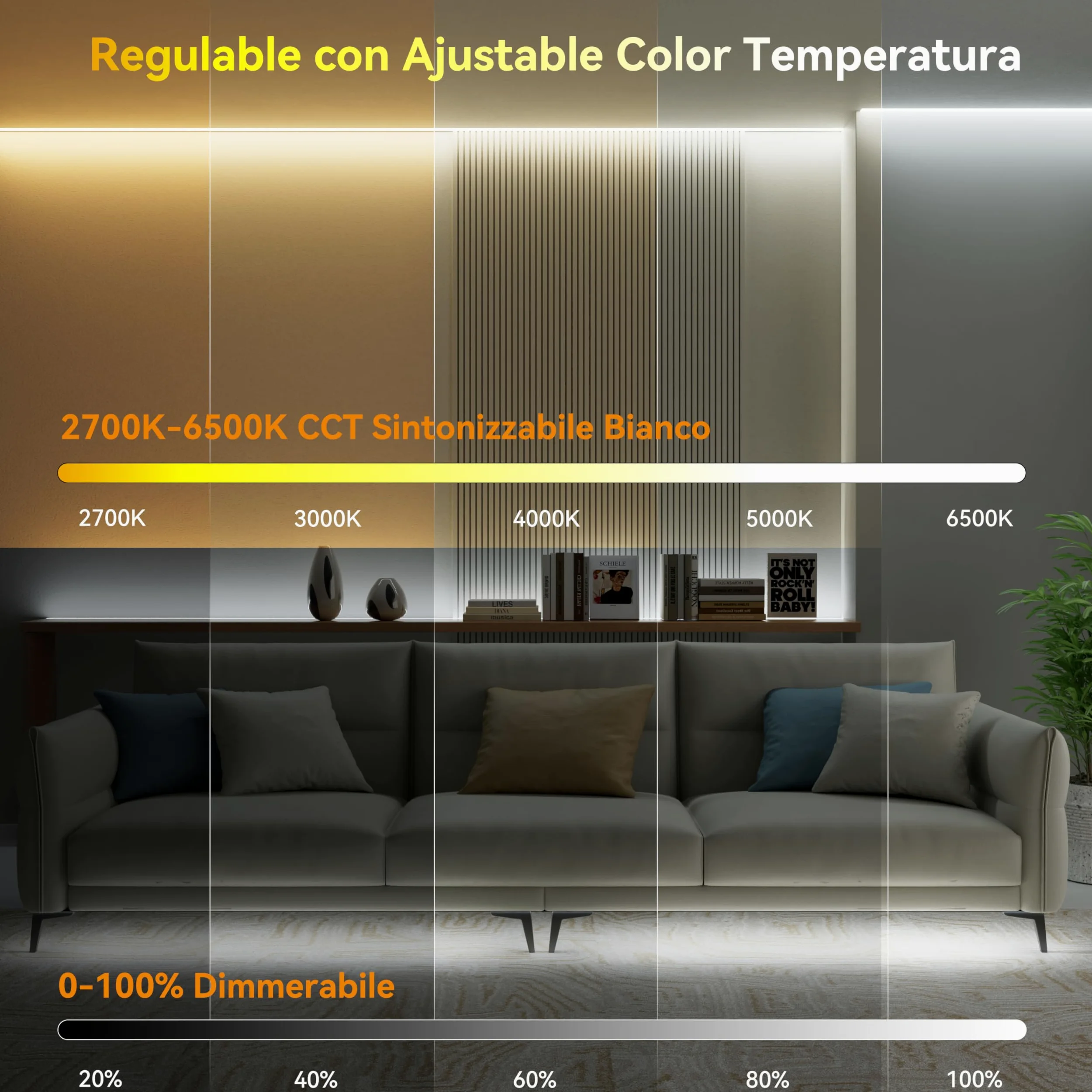 PAUTIX COB LED Striscia CCT 10M 24V Regolabile 2700K-6500K WiFi LED Strisce Funziona con Tuya/Alexa/Google Assistant,640LEDs/m,CRI90+,Intelligente LED Strip Lights per Armadio da Cucina, Camera,TV