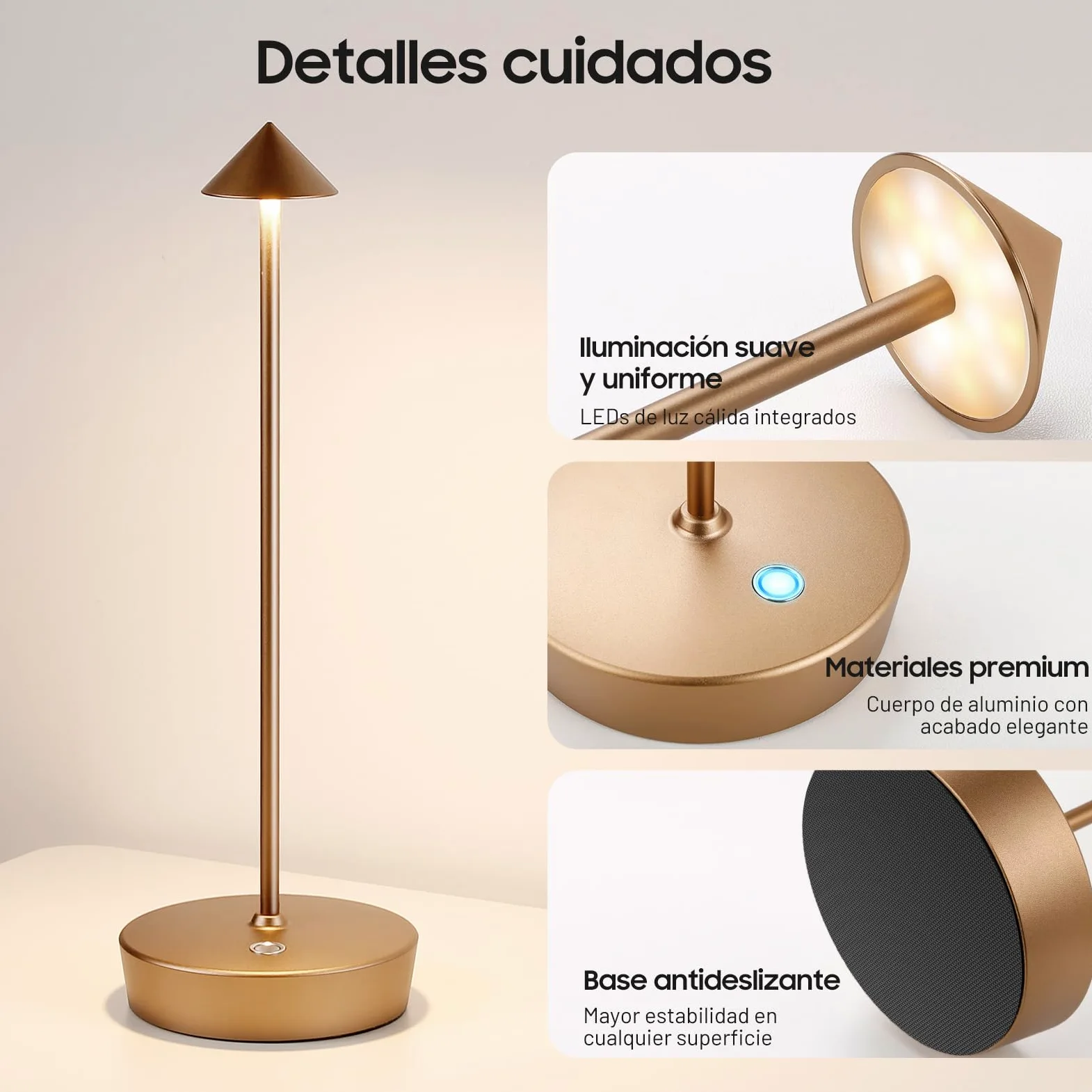 Lampada da Tavolo Senza Fili Ricaricabile,Lampada Led da Tavolo,3 Modalità di Colore, IP54, per Interni/Esterni, Ristorante (Bronzo)