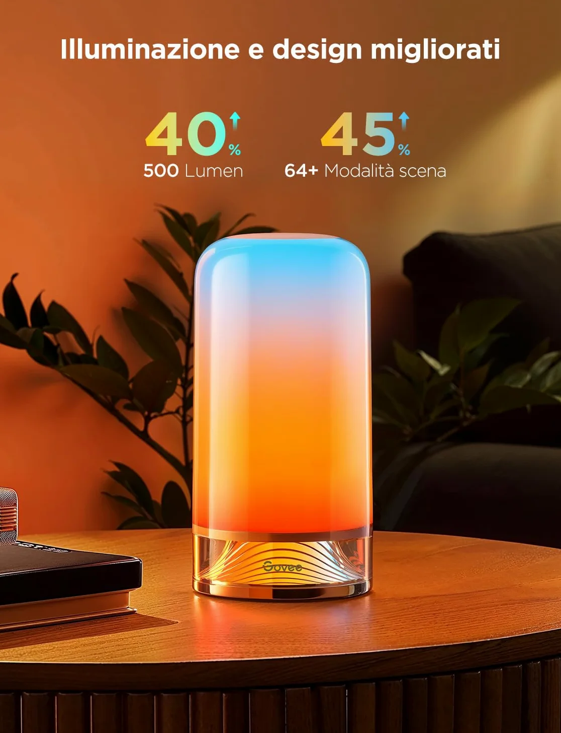 Govee Lampada da Comodino LED RGBICWW, Lampada Touch da Tavolo con 70 Modalità Scena e 8 Modalità Musica, Funziona con Matter, Compatibile Alexa, 500 Lumen, 2700-6500k, per Soggiorno e Camera da Letto