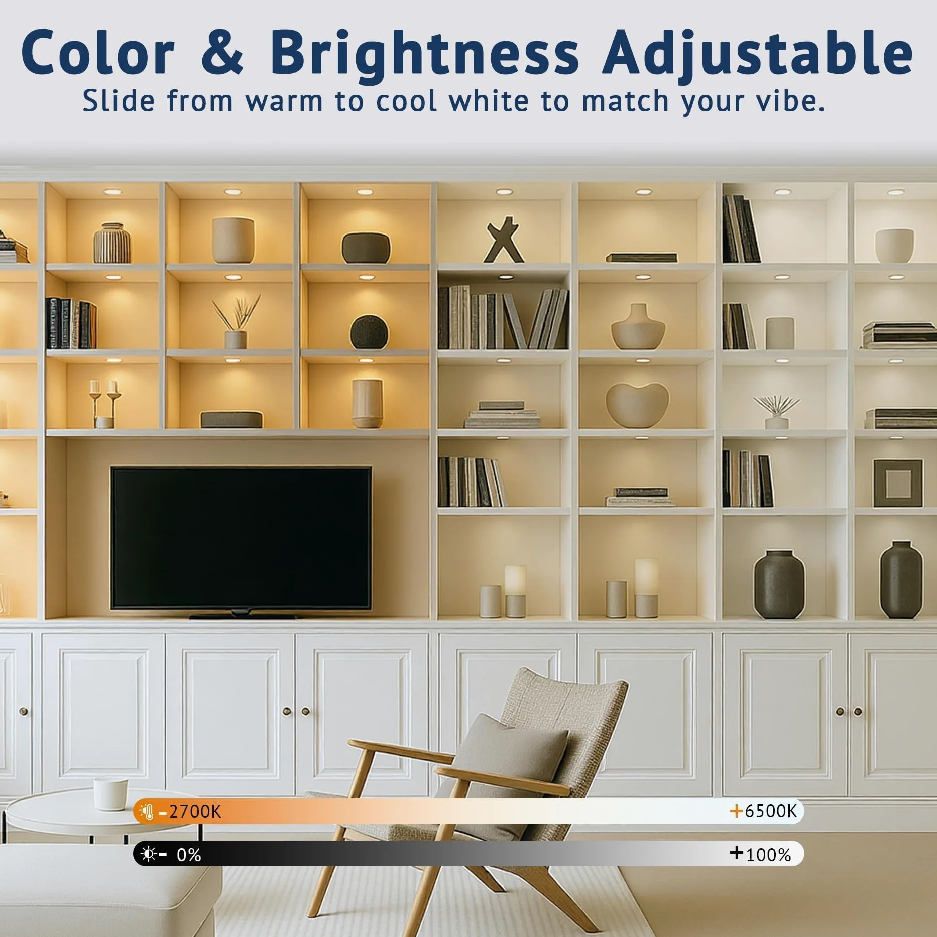 V4light Puck Smart Plug Lights, illuminazione sotto armadio per cucina, controllo app, voce e gesti, compatibile con Alexa e Google Home, luce dimmerabile calda a freddo, confezione da 4
