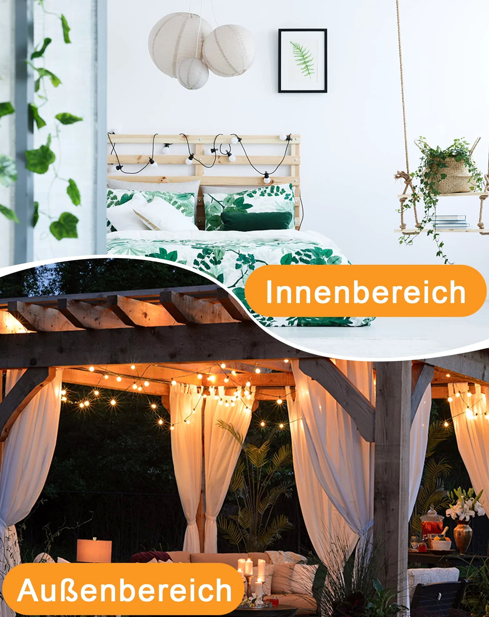 Zuske Catena luminosa da 20 m, per esterni, con 30 + 2 lampadine G40, infrangibili, IP65, impermeabile, per giardino, terrazza, matrimoni, feste, bistrò, balcone