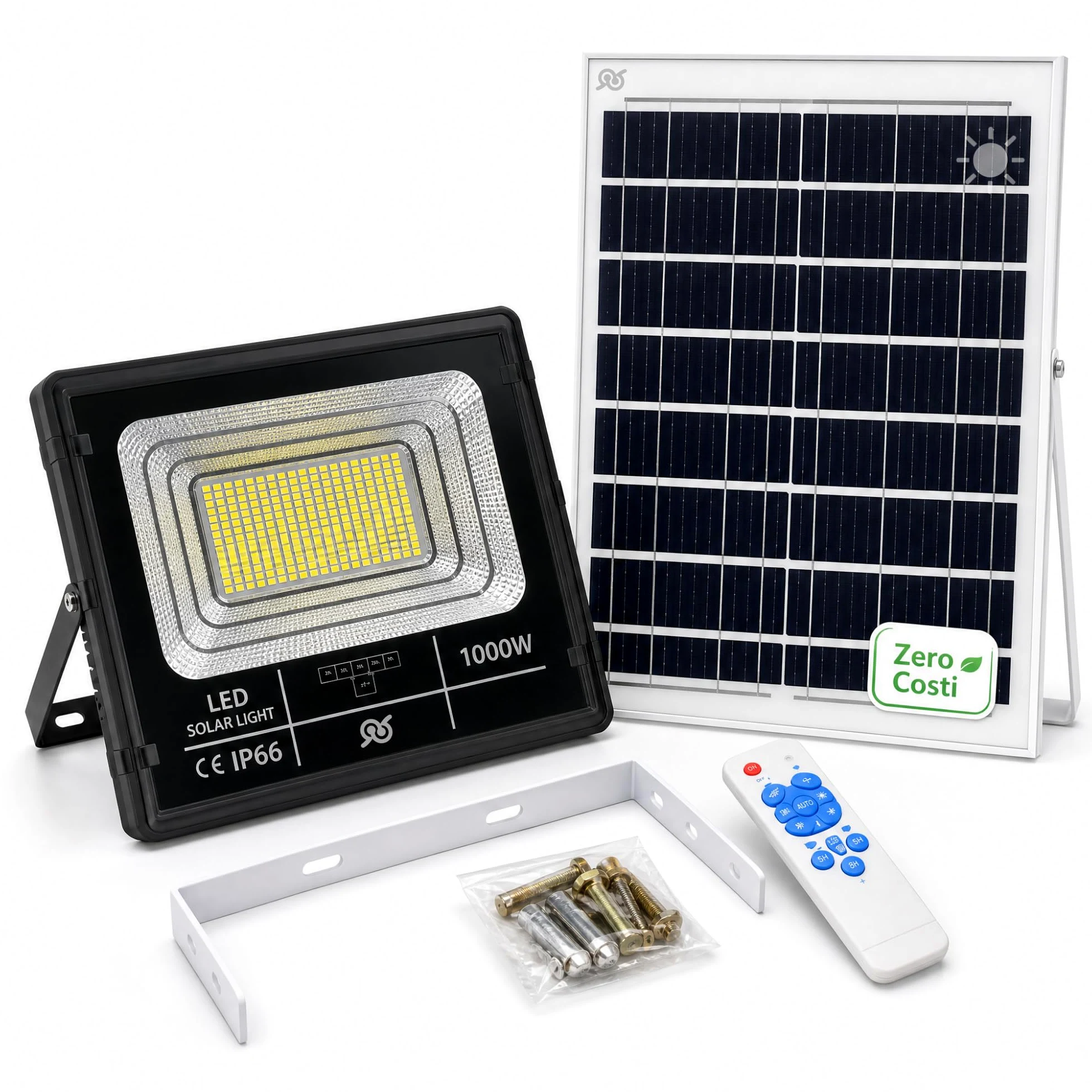 tempo di saldi Faro Led Esterno con Pannello Solare 1000w - Faro Solare da Esterno Potente con Telecomando, Luce Esterna Impermeabile per Giardino e Cortile, Fari a Led ad Alta Efficienza