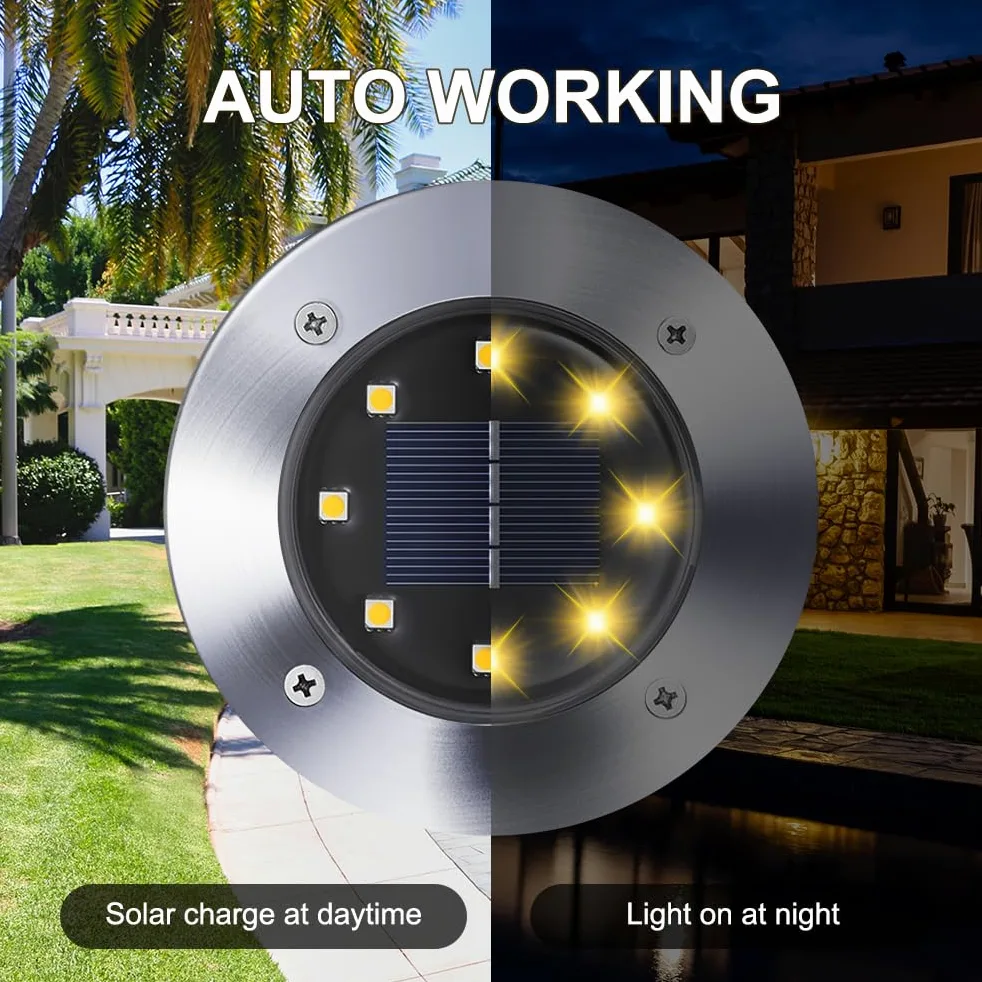 Qedertek 8 Pezzi Luci Solari Giardino Esterno, 8 LEDs Faretti led Luce Sepolta Bianco Caldo Lampada IP65 Impermeabile Luci Terra per Prato Vialetto Scala Paesaggio