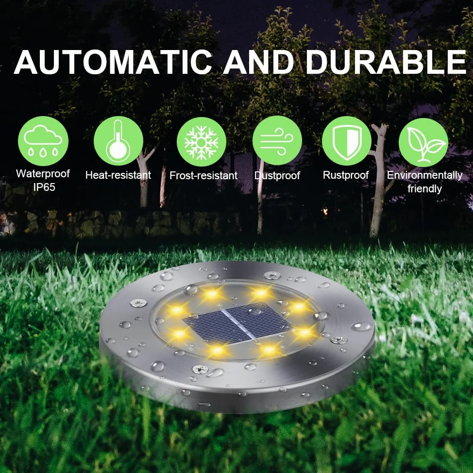 Qedertek 8 Pezzi Luci Solari Giardino Esterno, 8 LEDs Faretti led Luce Sepolta Bianco Caldo Lampada IP65 Impermeabile Luci Terra per Prato Vialetto Scala Paesaggio