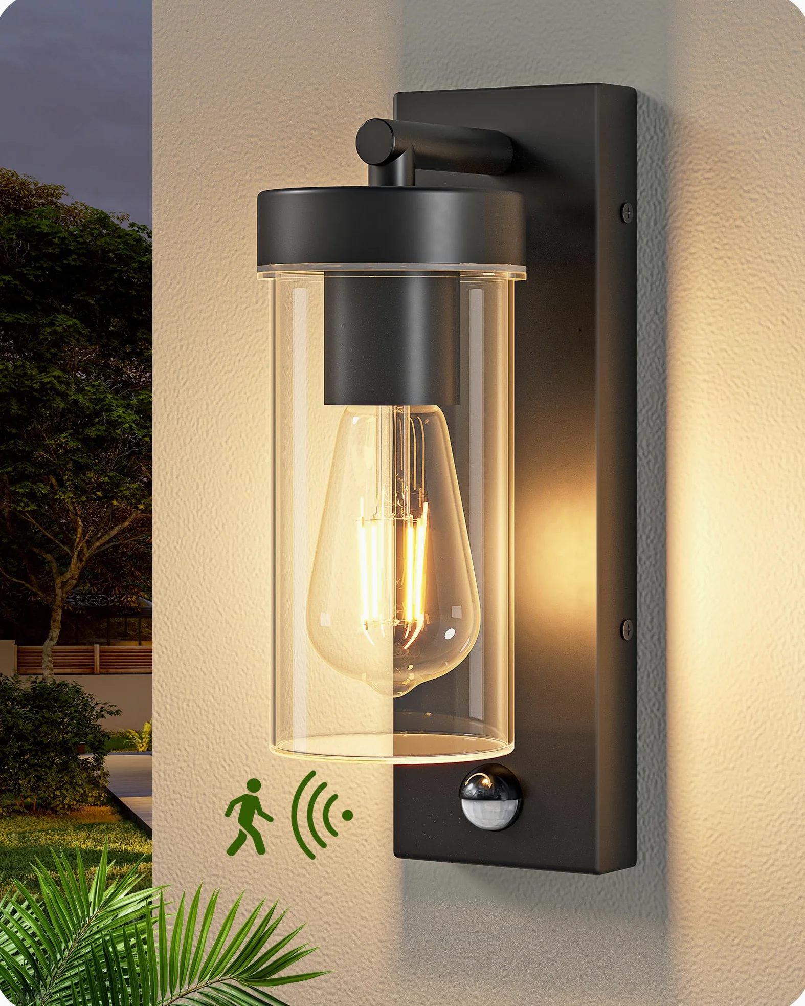 EDISHINE Lampada da Parete Esterna, Sensore di Movimento, E27, IP44, Nero