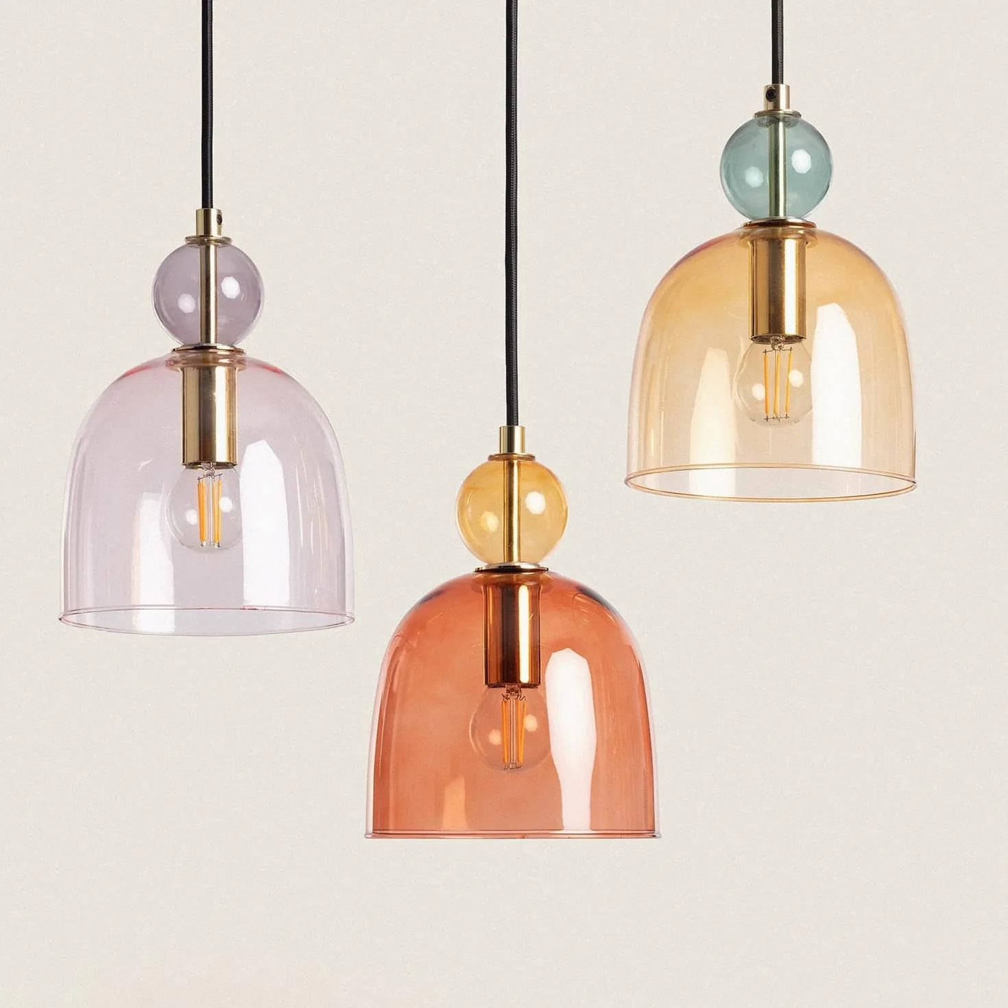 LEDKIA LIGHTING Lampada a Sospensione Metallo e Vetro Mono-Baudelaire Ambra E14
